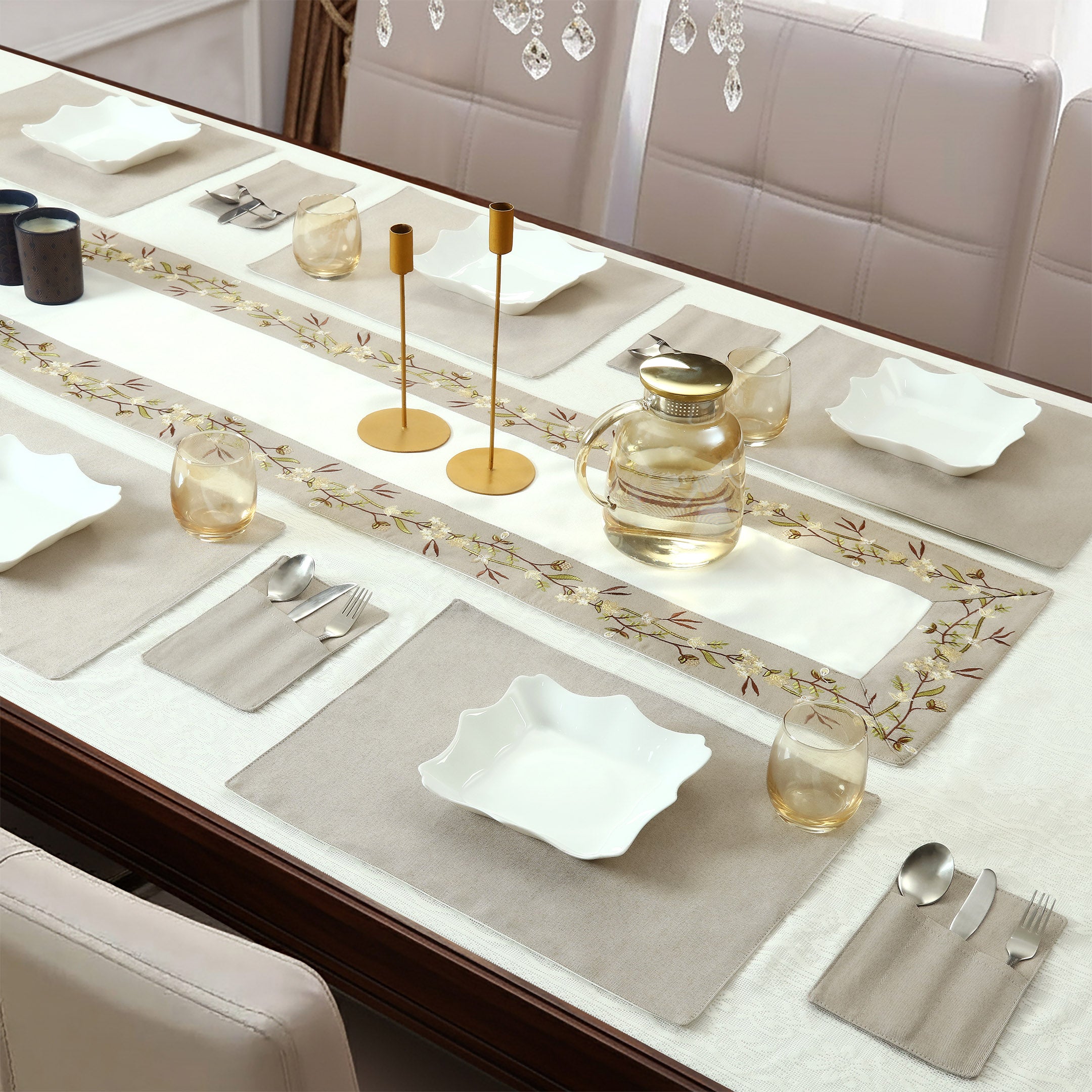 Serene Floral Embroidered - Dining Table Set