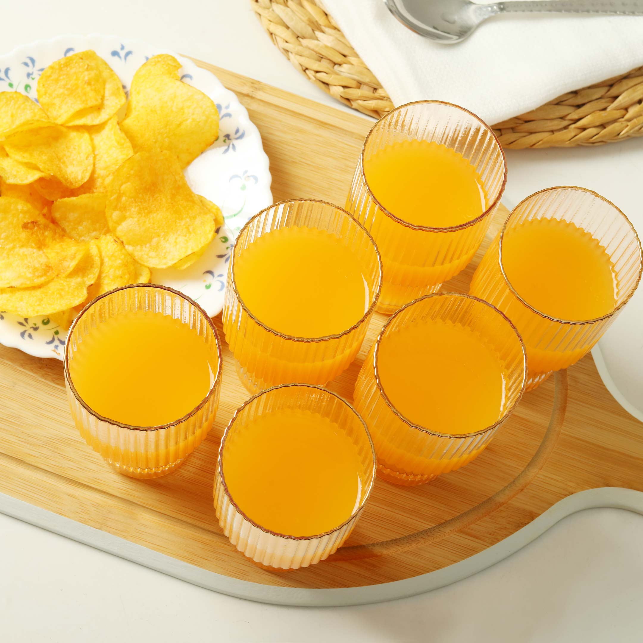 Vertical Stripe Gold Rimmed Fluted Bottom Glass Set-6 Pcs