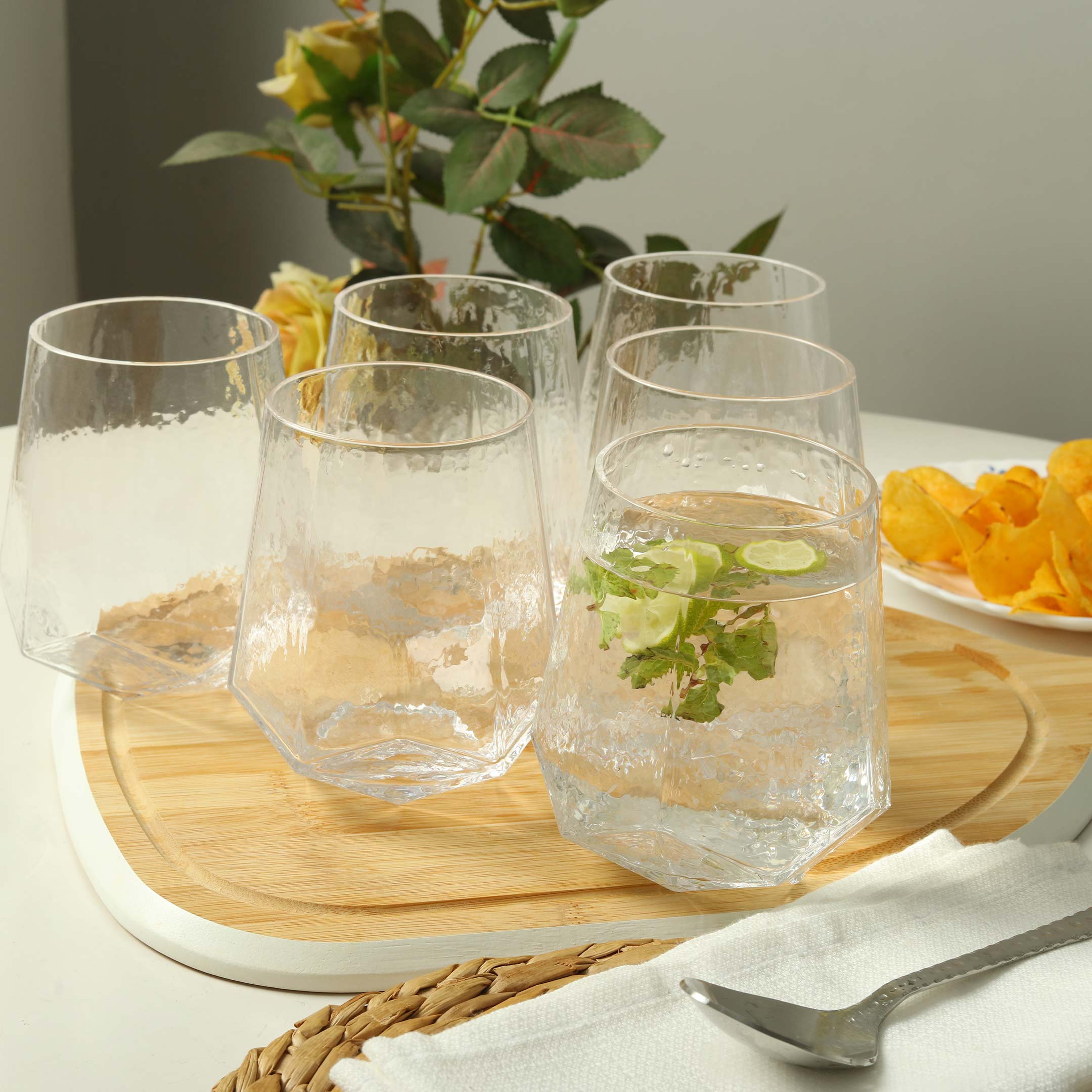 Engraved Pattern Diamond Shape Glass Set-6 Pcs