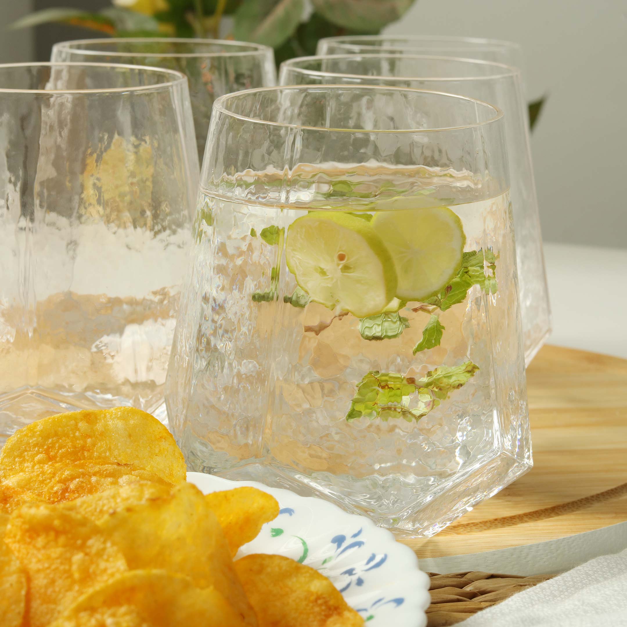 Engraved Pattern Diamond Shape Glass Set-6 Pcs