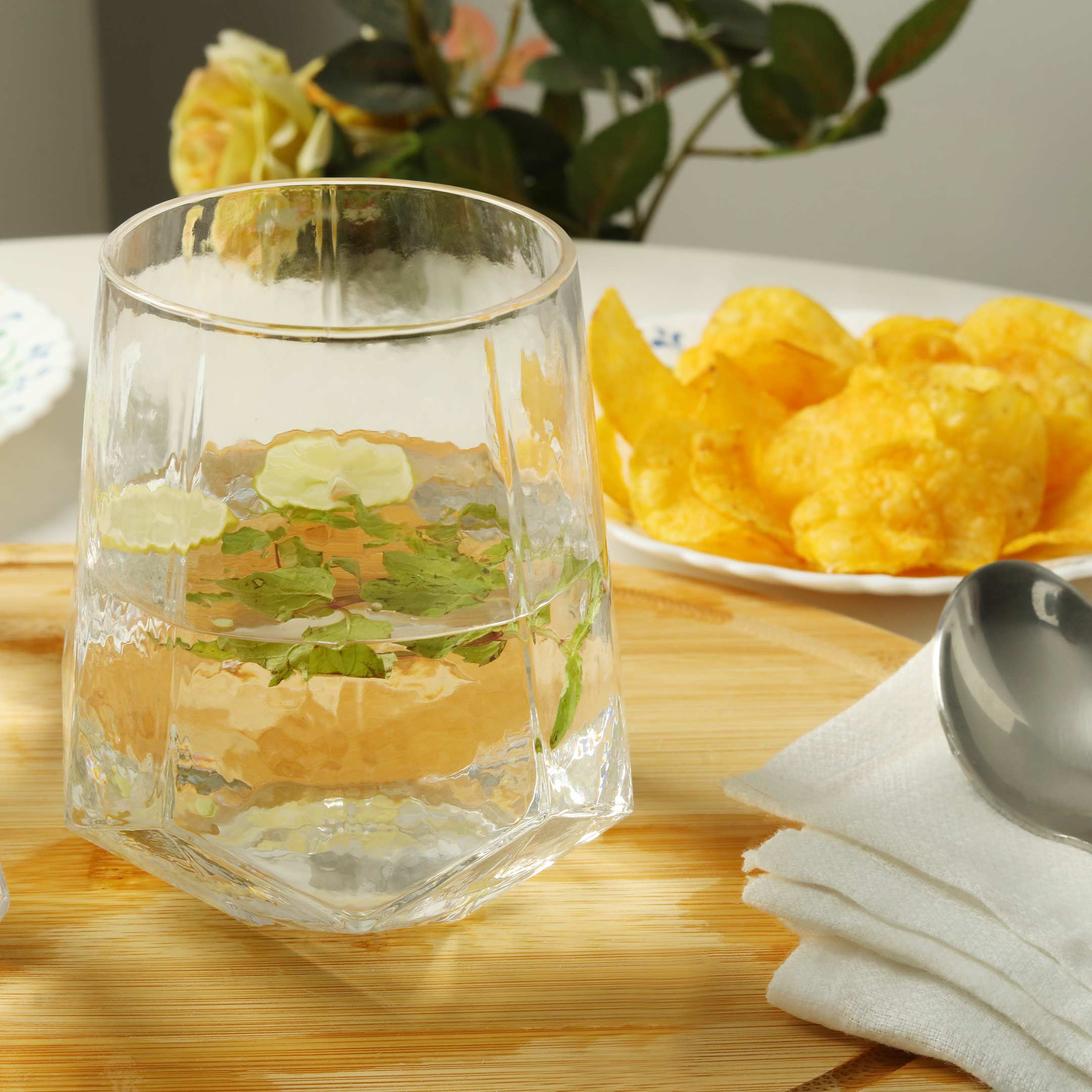 Engraved Pattern Diamond Shape Glass Set-6 Pcs