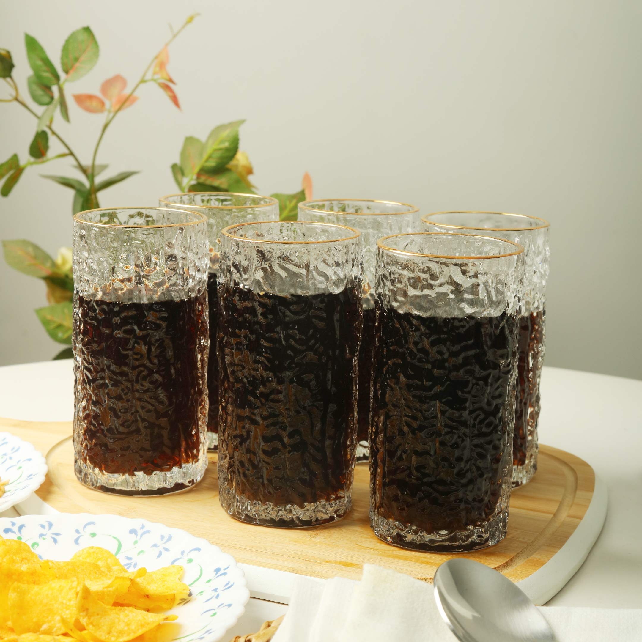 Elegant Pattern Gold Rim Tall Grade Glass