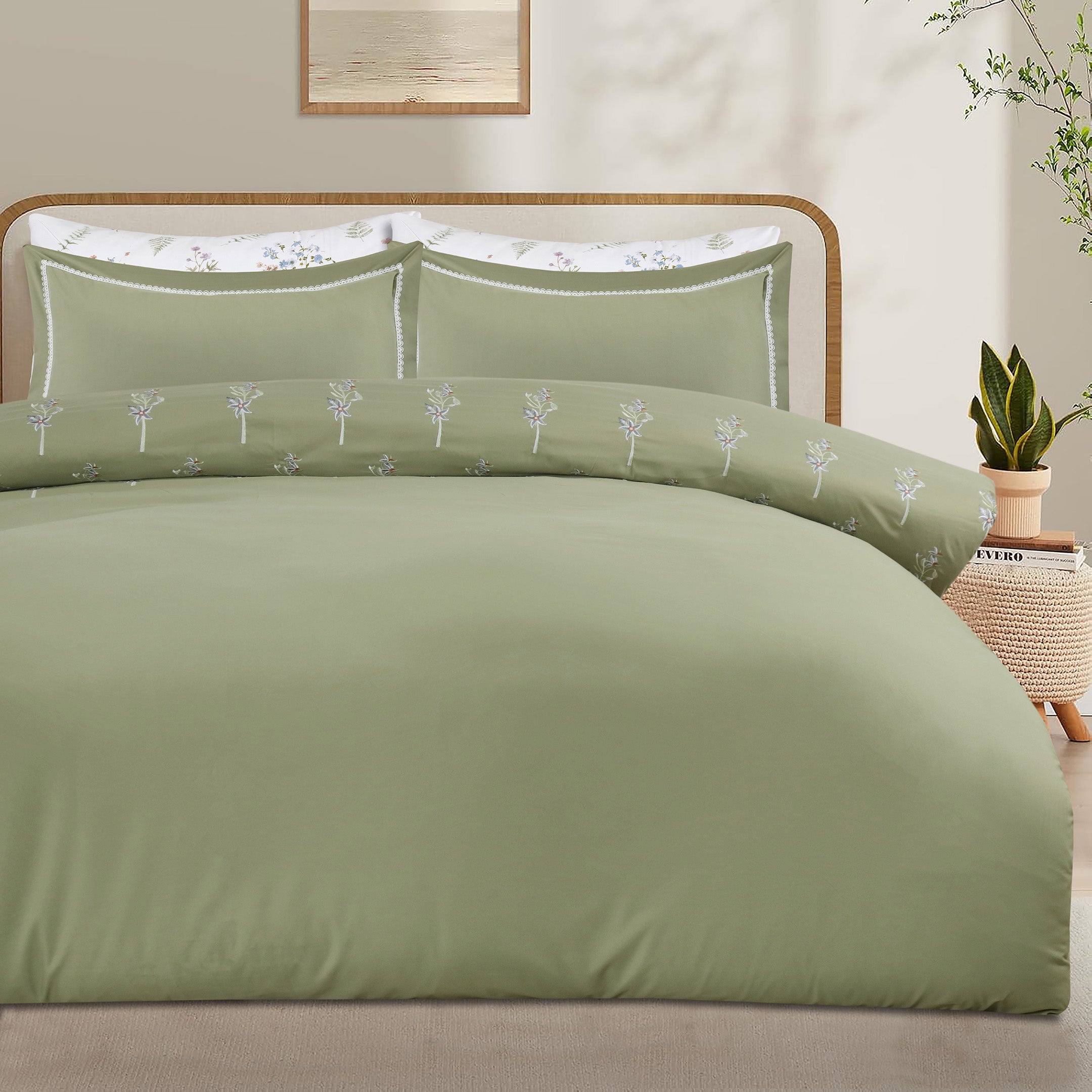 Sagewood Bloom Embroidered Duvet Cover Set