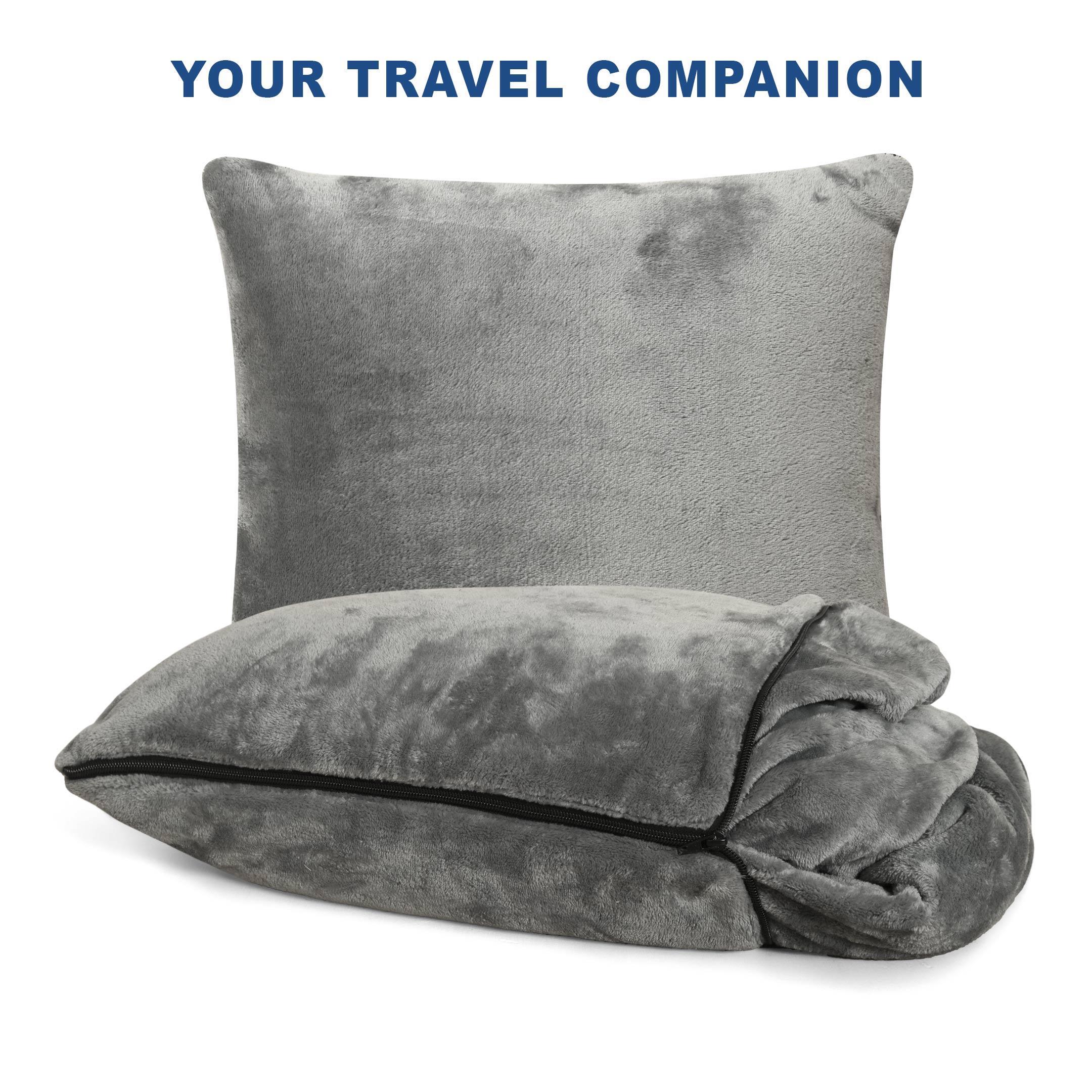 Portable Travel Blanket Pillow Grey