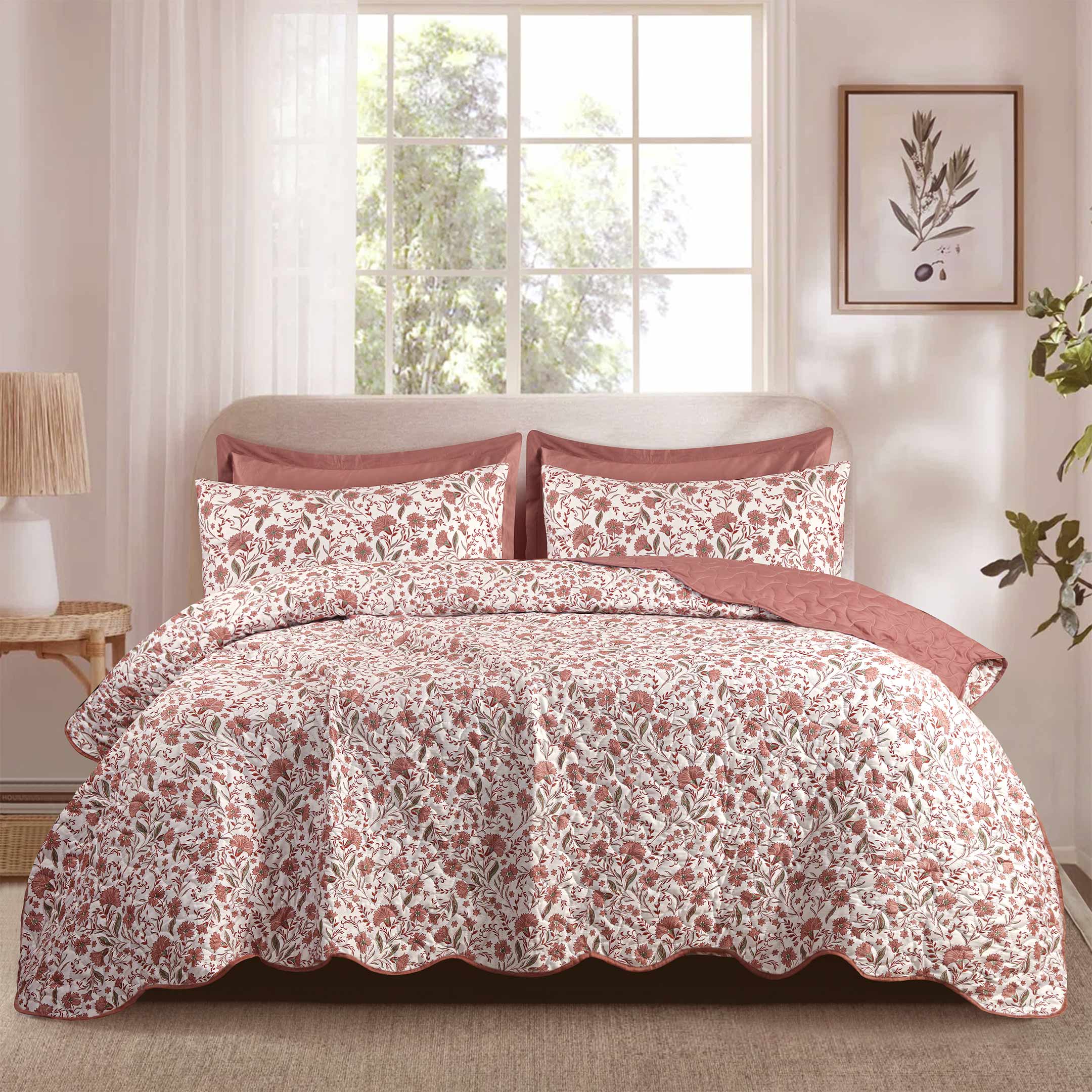 Floral Cottage Printed Summer Bedspread 6PCS Set