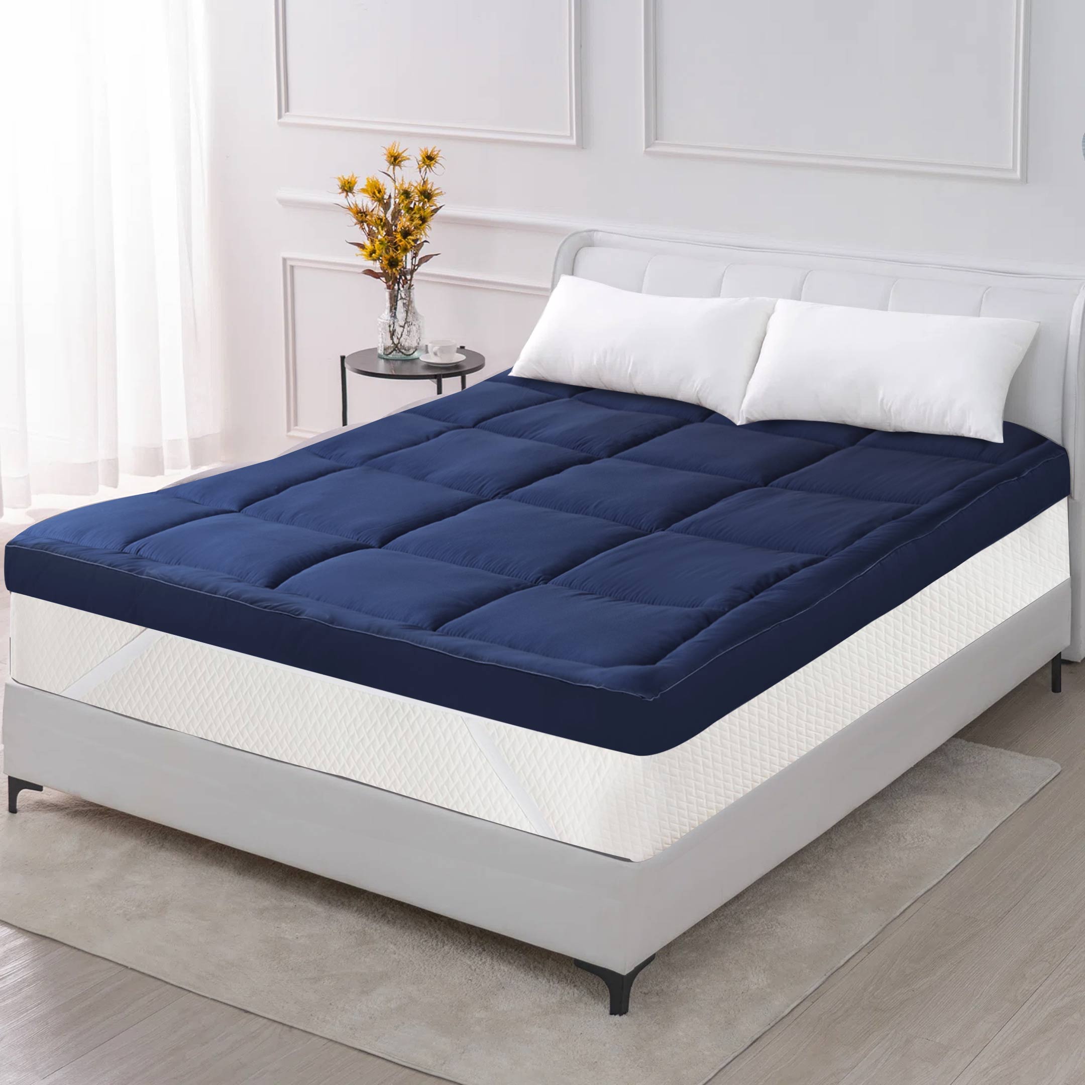 Square Quilted Mattress Topper Navy