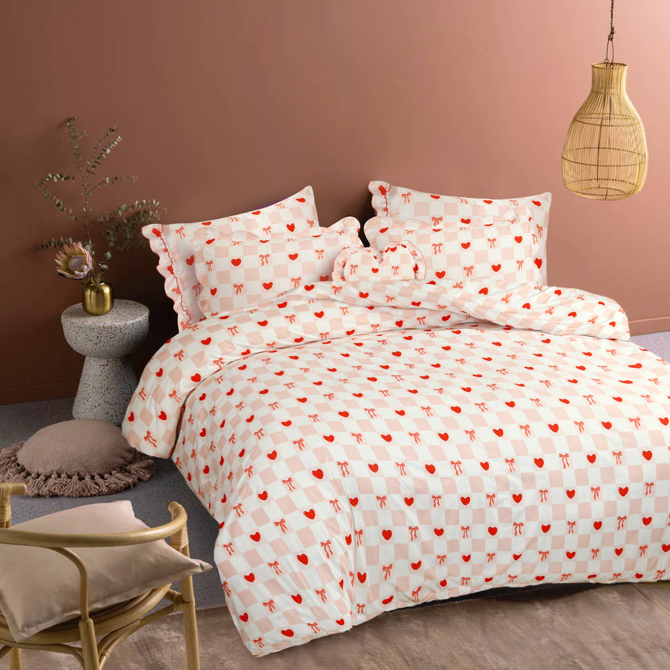 Heart & Bows Printed Bedsheet Set
