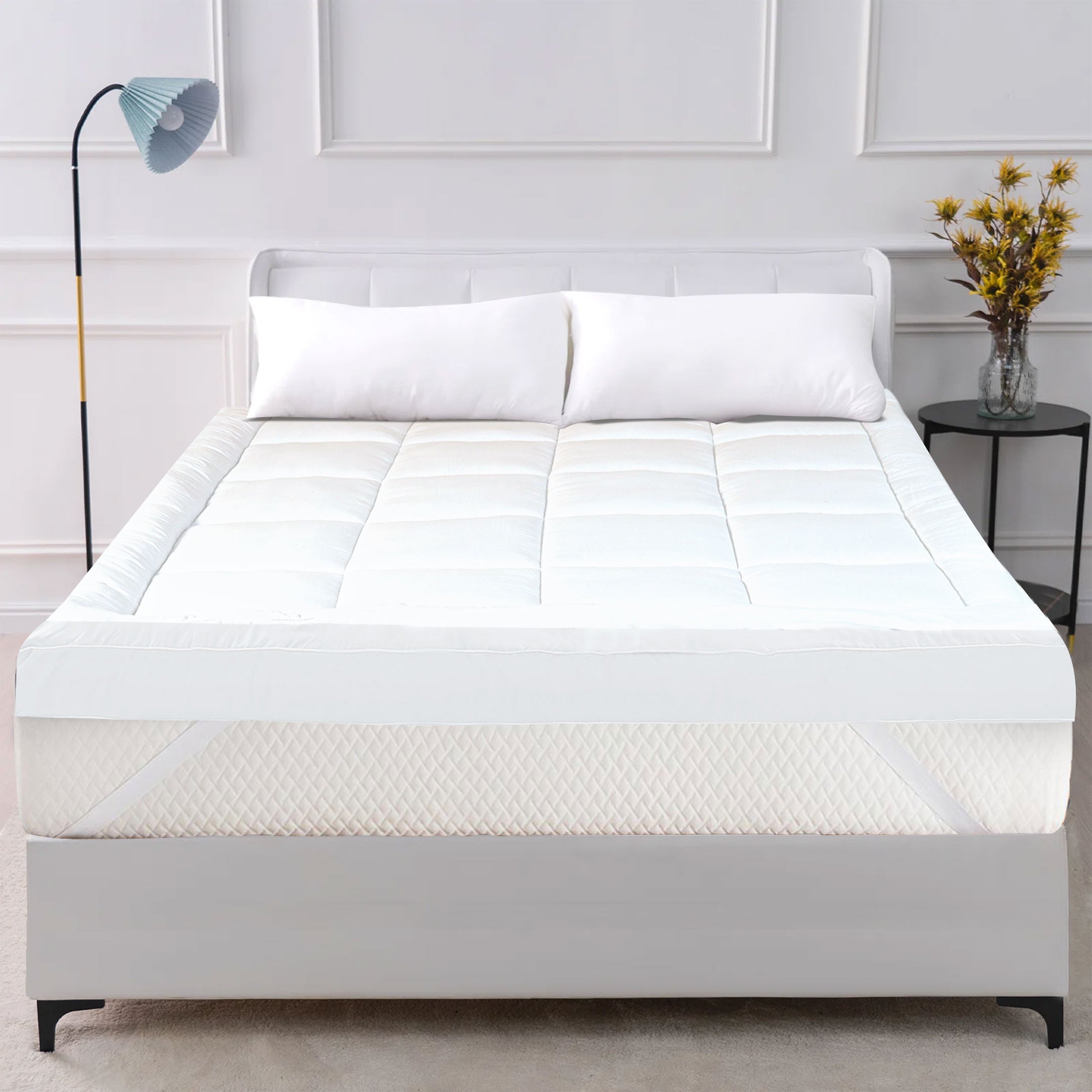 Square Quilted Mattress Topper White