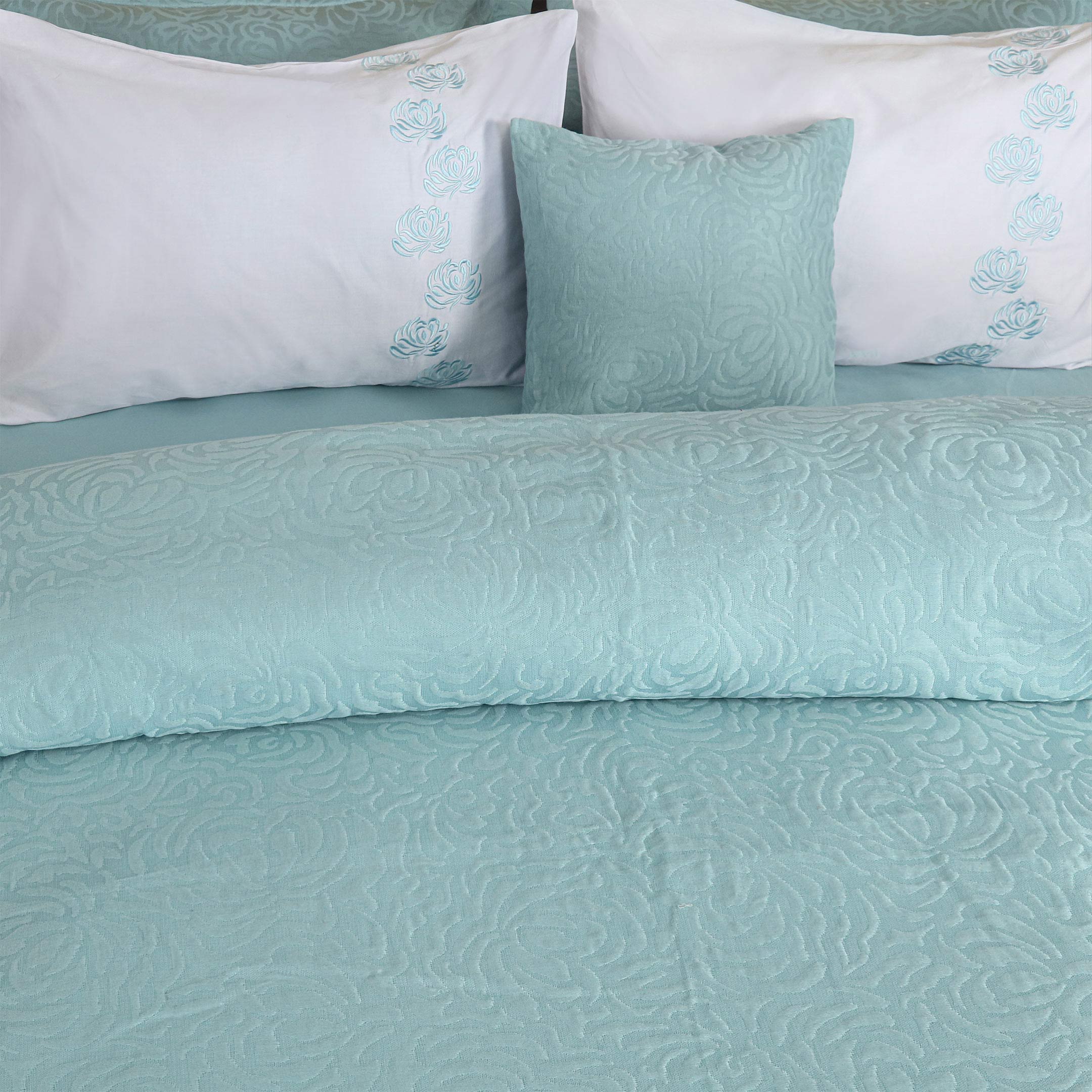 Serena Aqua Jacquard Duvet Cover Set