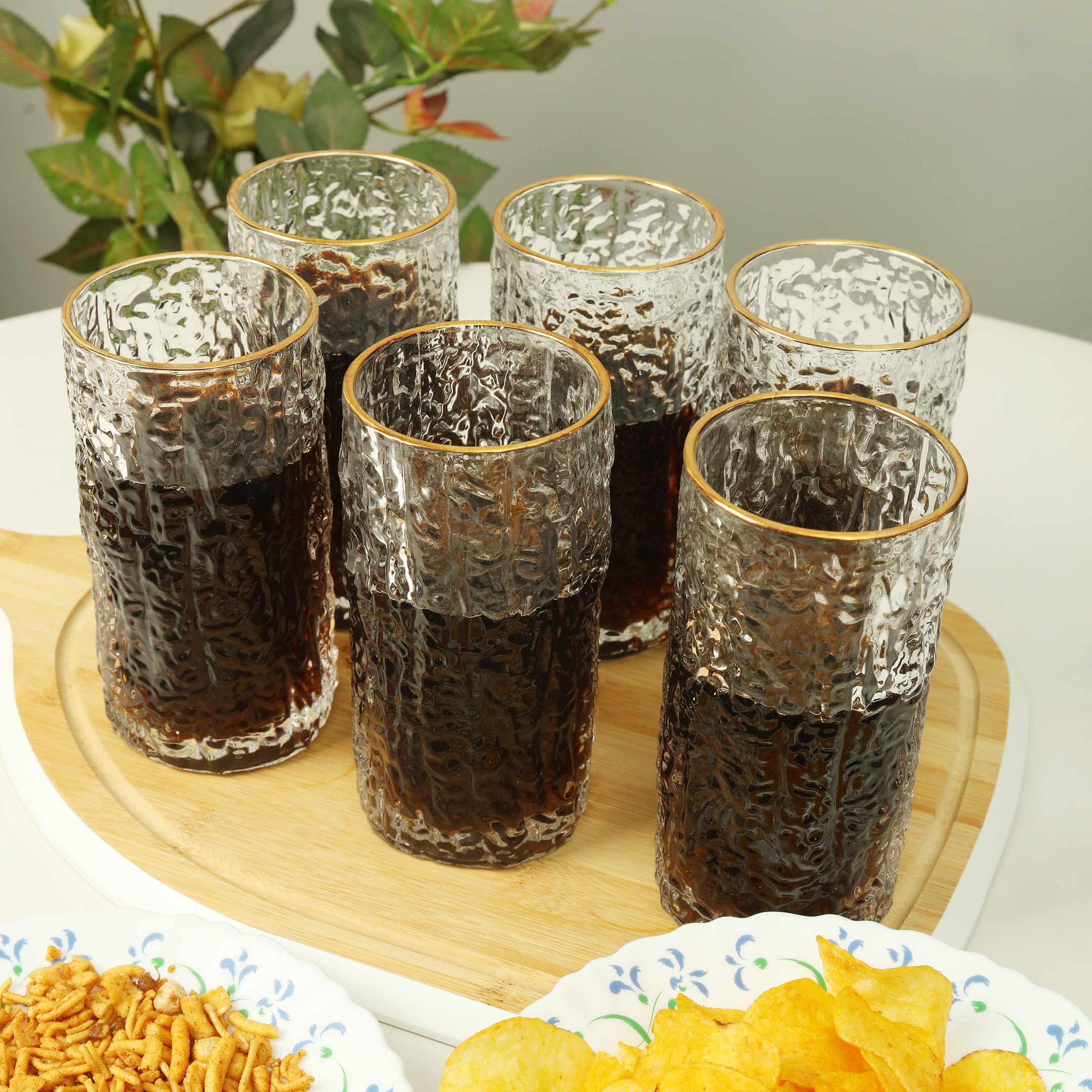 Elegant Pattern Gold Rim Tall Grade Glass