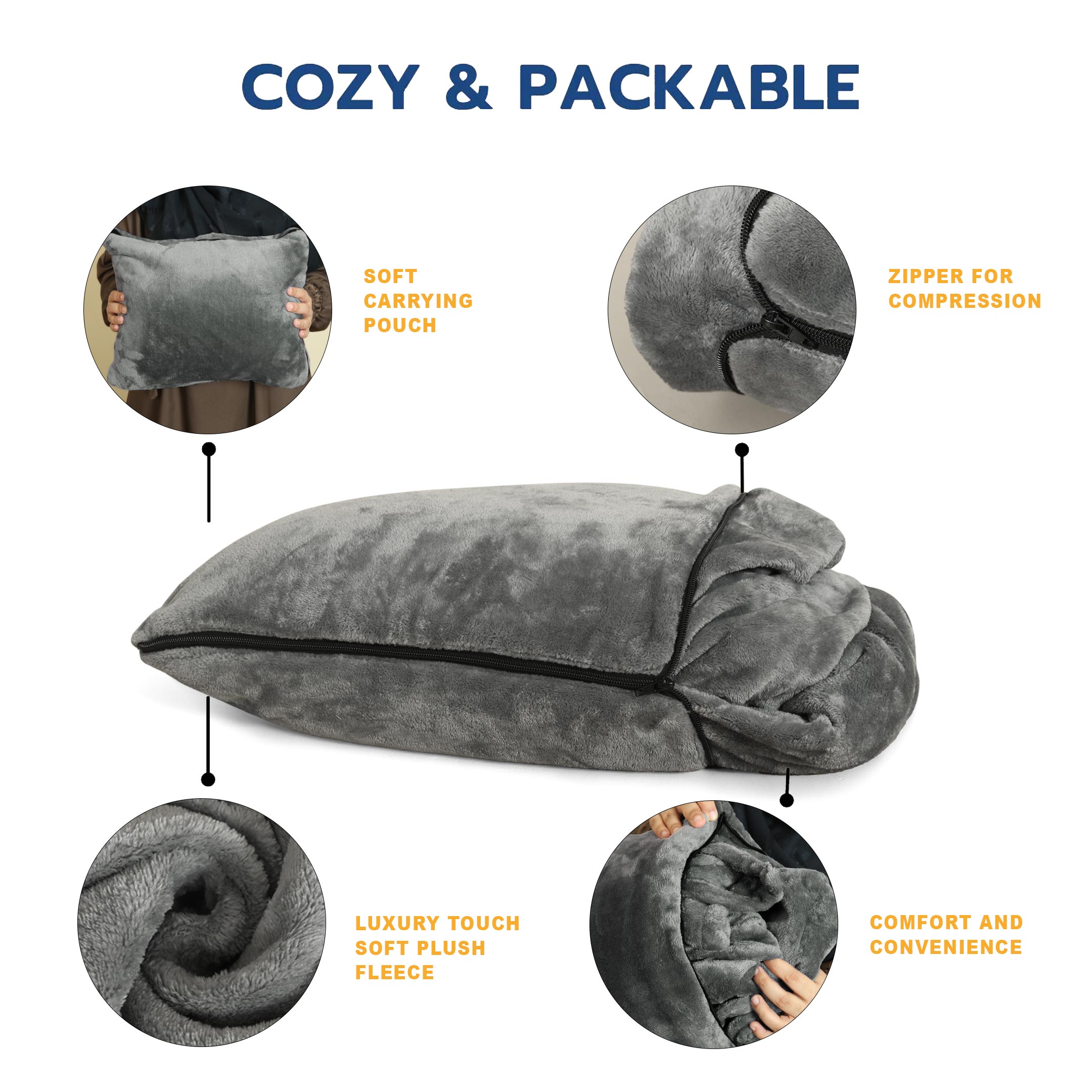 Portable Travel Blanket Pillow Grey