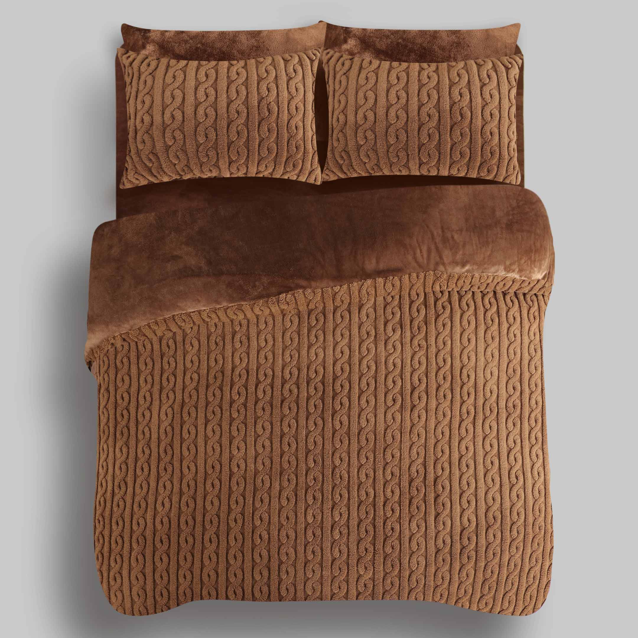 Luxury Knotted Fleece Fluff 6pc Razaye Set-Mocha Brown