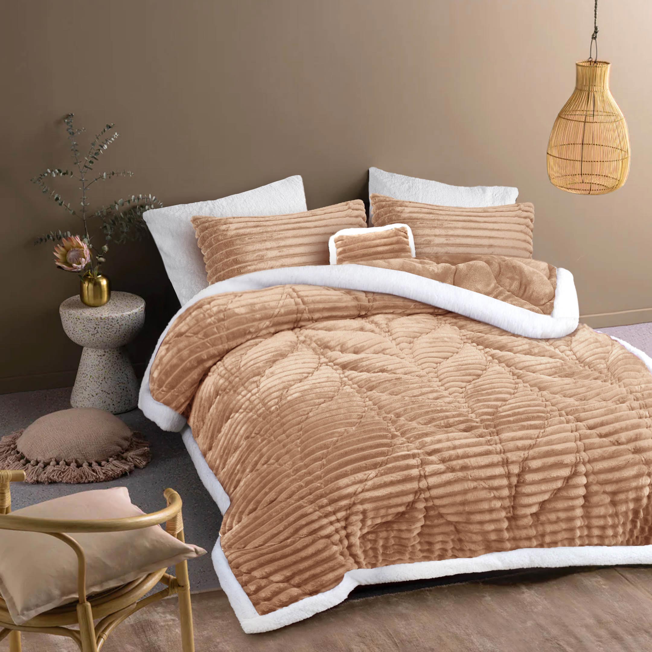 Heavy Weighted Fleece & Sherpa 7pcs Bedding Set-Iced Latte