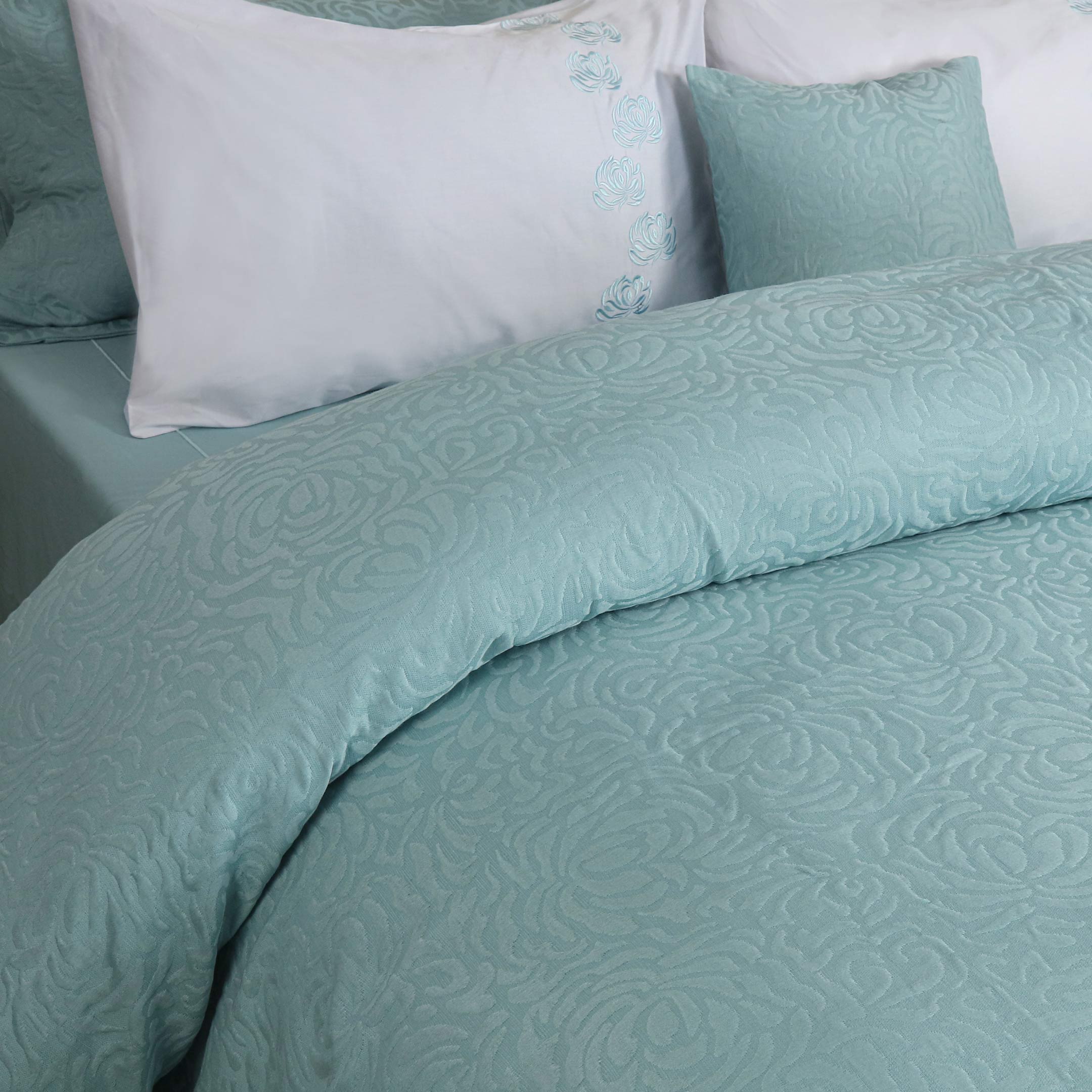 Serena Aqua Jacquard Duvet Cover Set