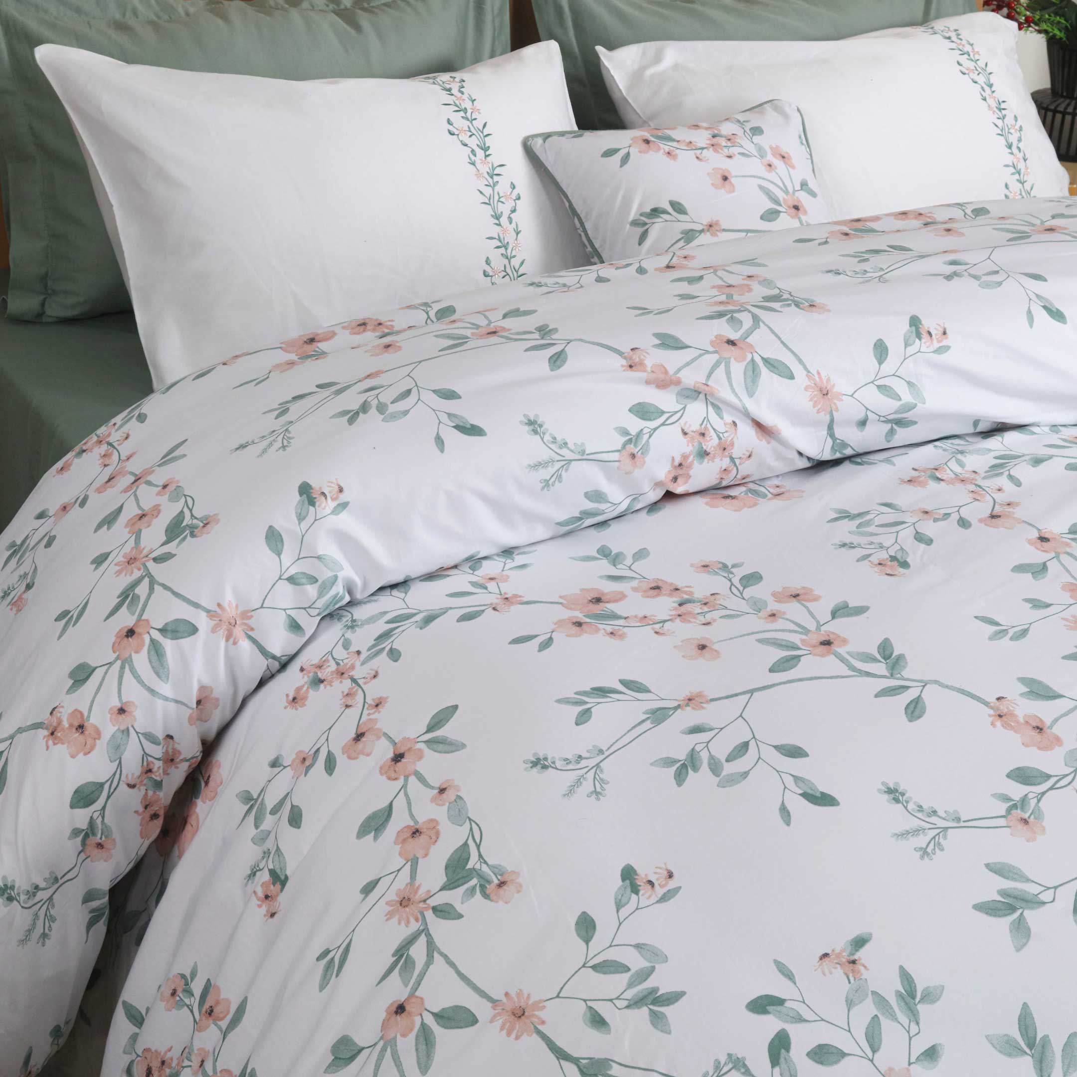 Sage Solace Printed Summer Duvet Cover