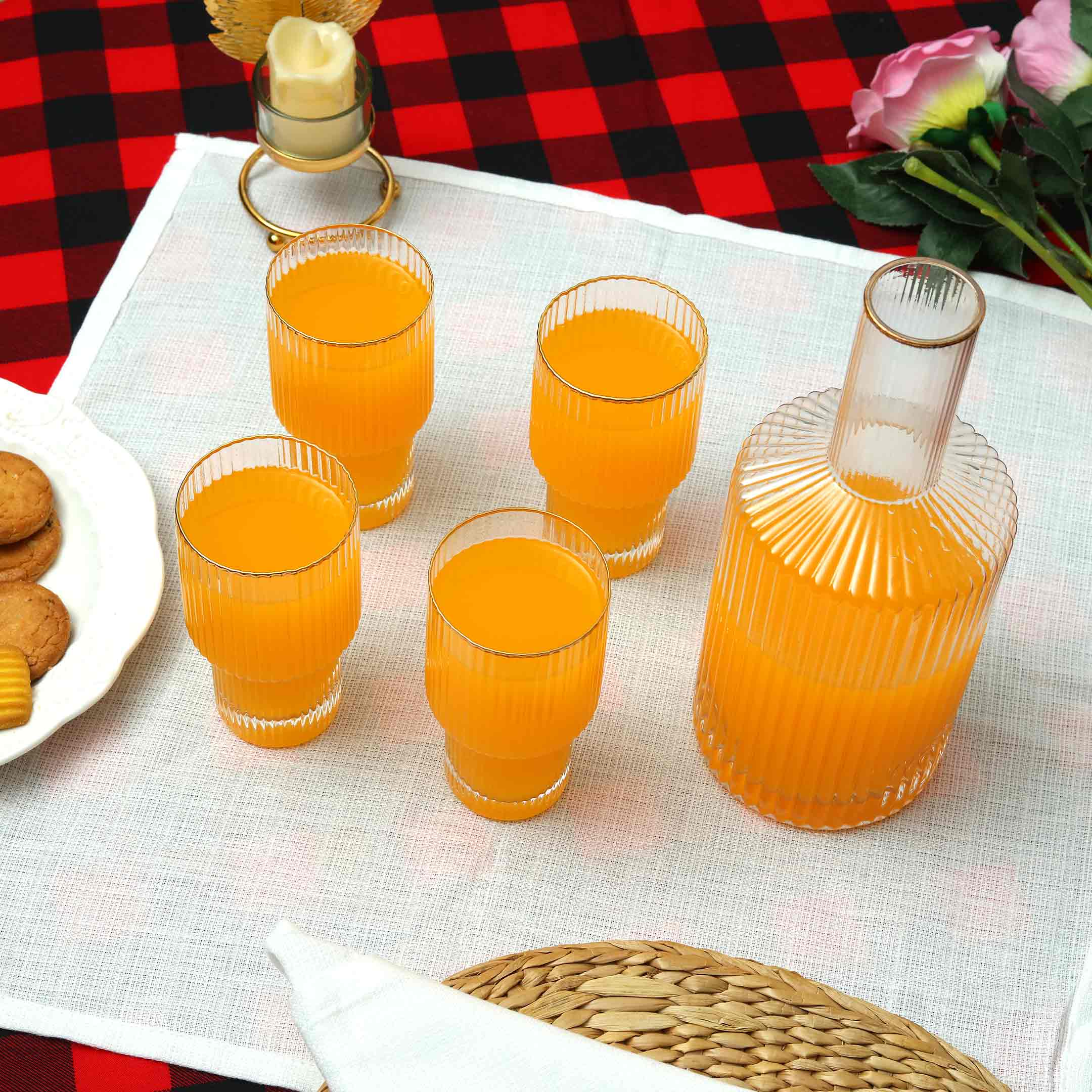 Vertical Stripe Fluted Bottom Jug Glass Set- 5 PCS