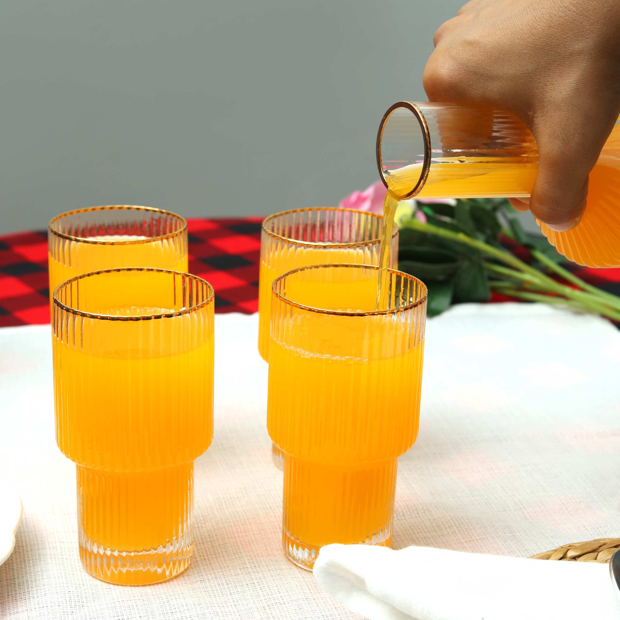 Vertical Stripe Fluted Bottom Jug Glass Set- 5 PCS