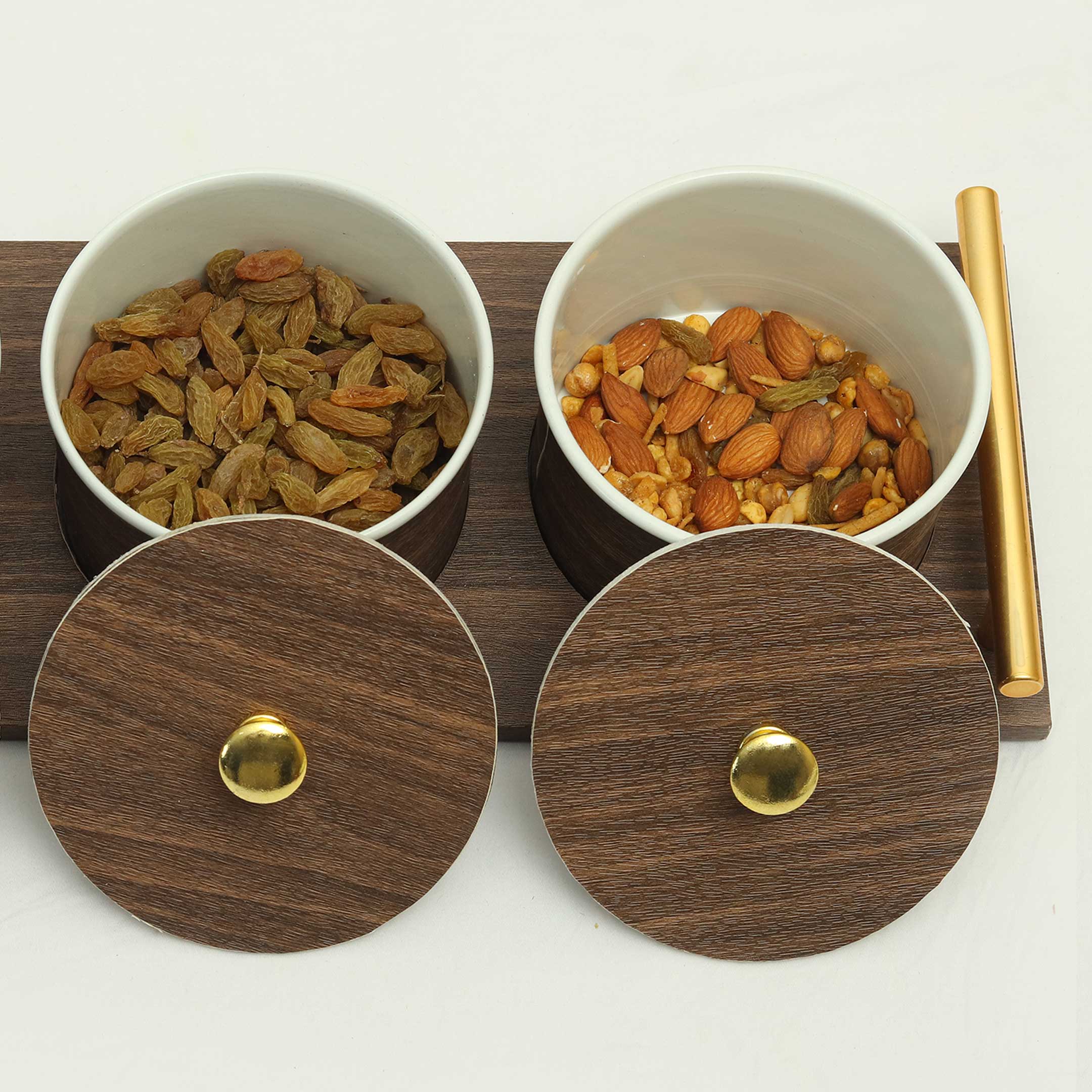 3 Compartment Leathered Wood Serving Tray