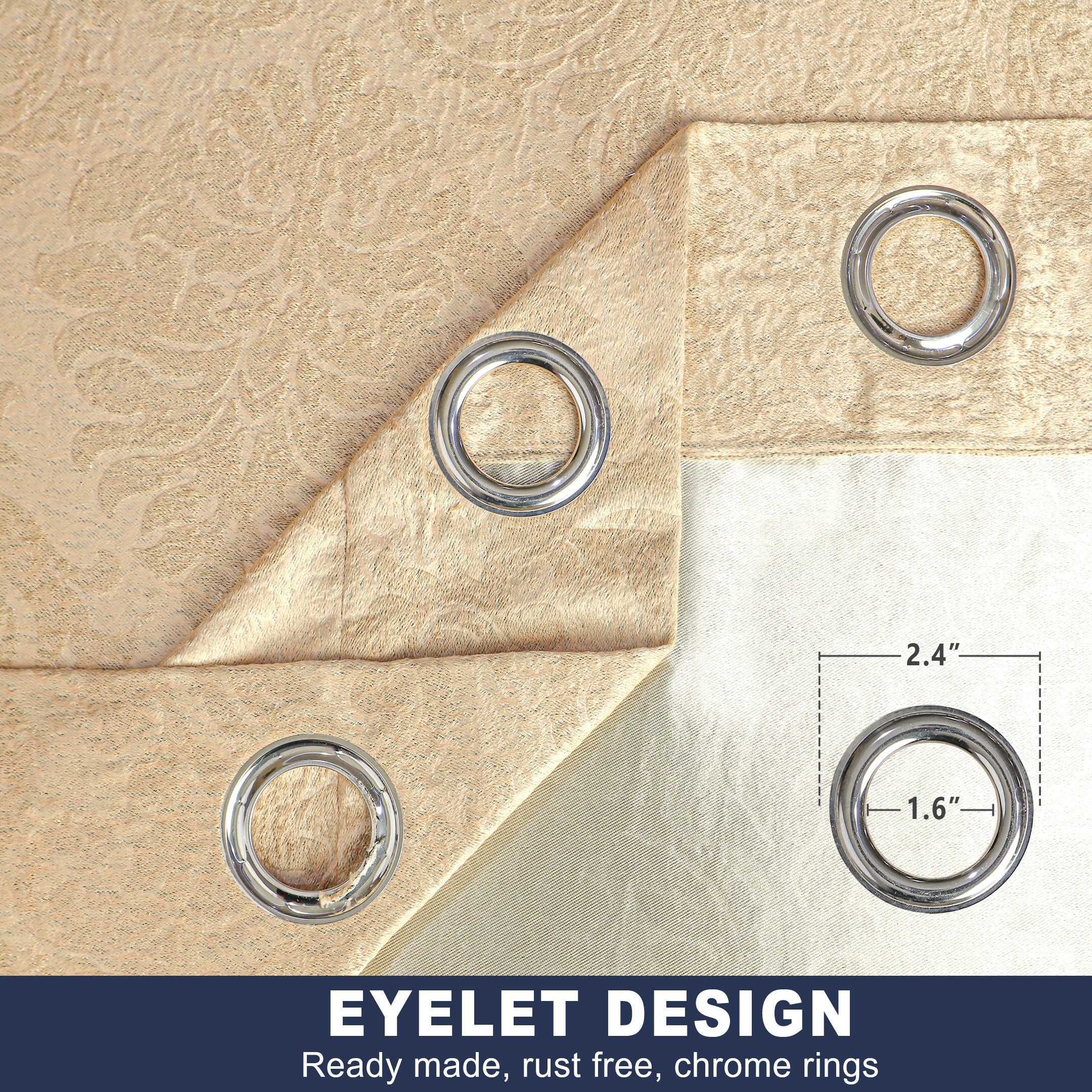 Grommet Blackout Weave Embossed Jacquard Curtain Beige
