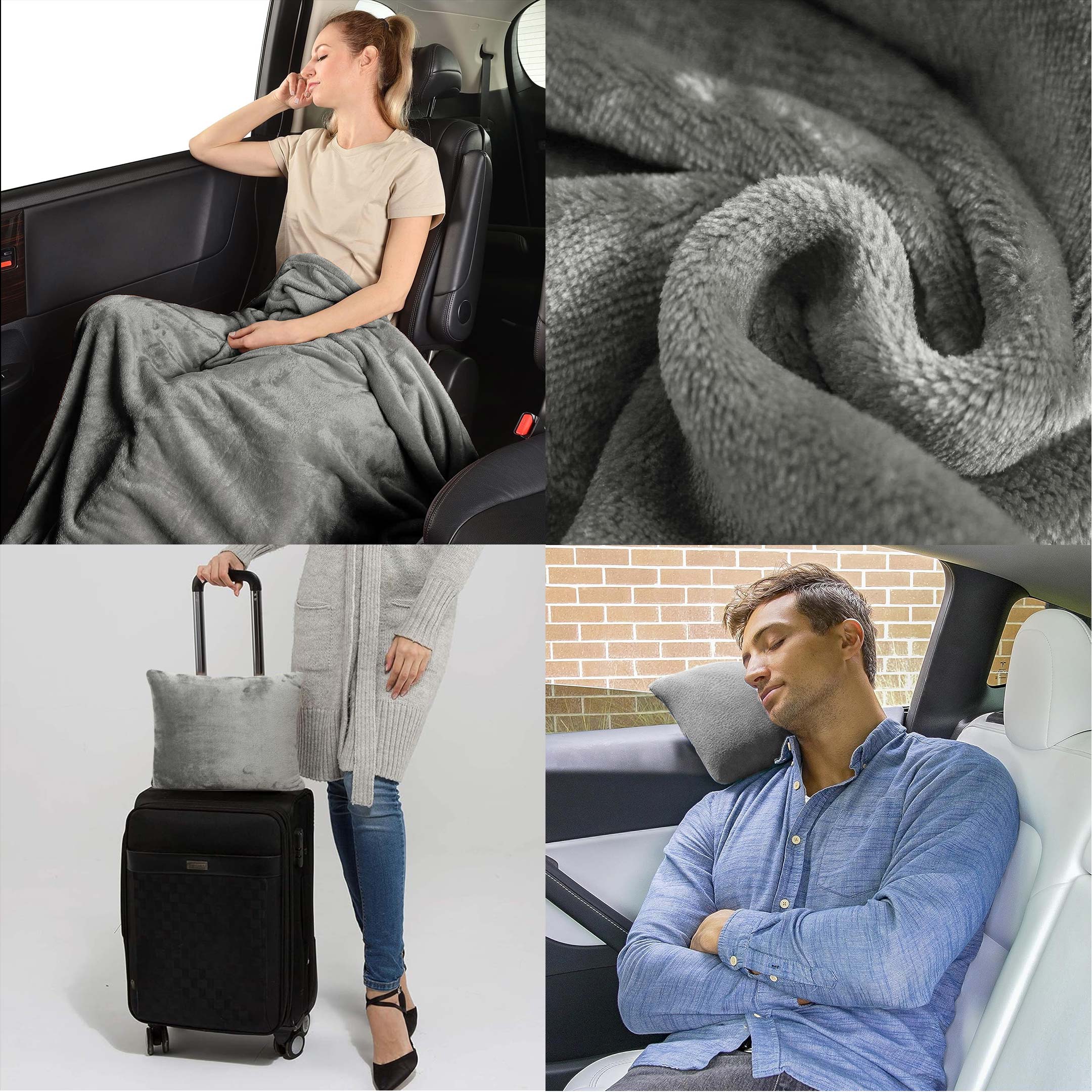 Portable Travel Blanket Pillow Grey