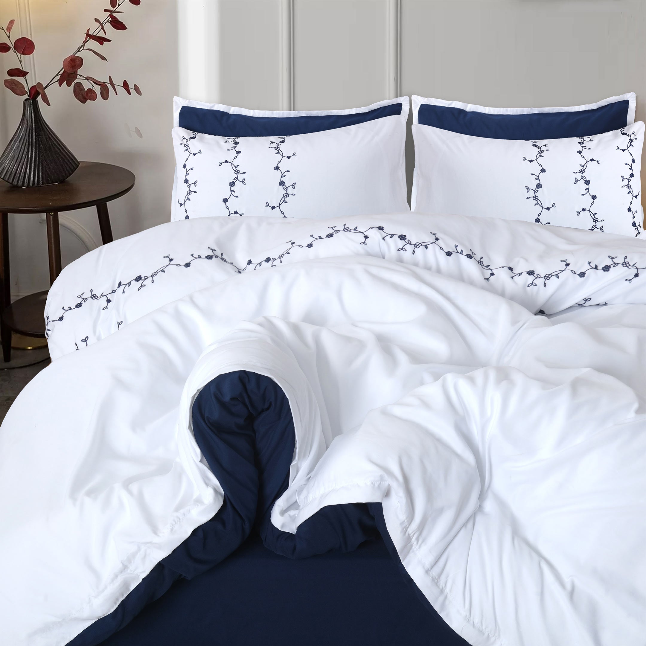 Twilight Flora Embroidered Duvet Cover Set