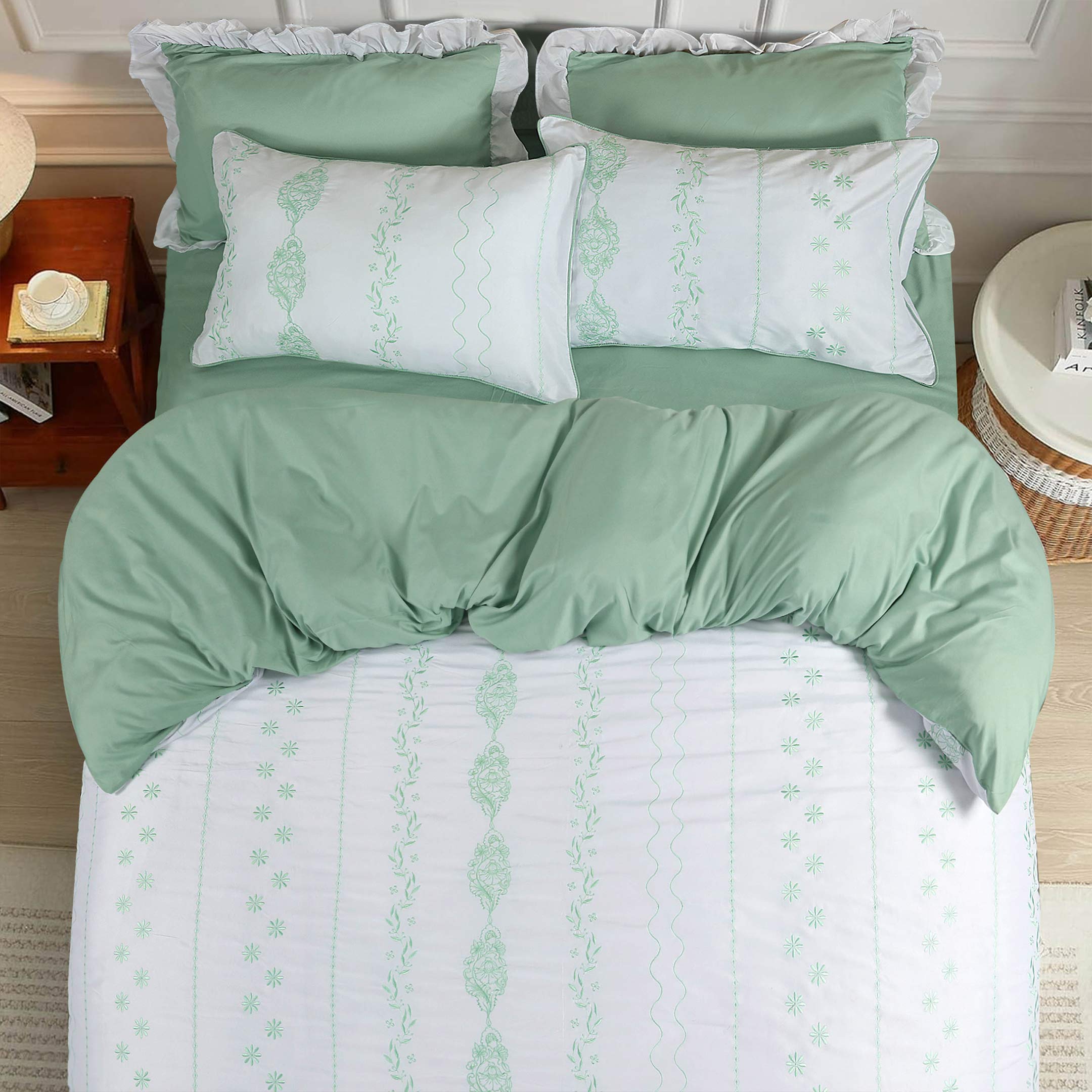 Mint Floral Accents Duvet Cover Set