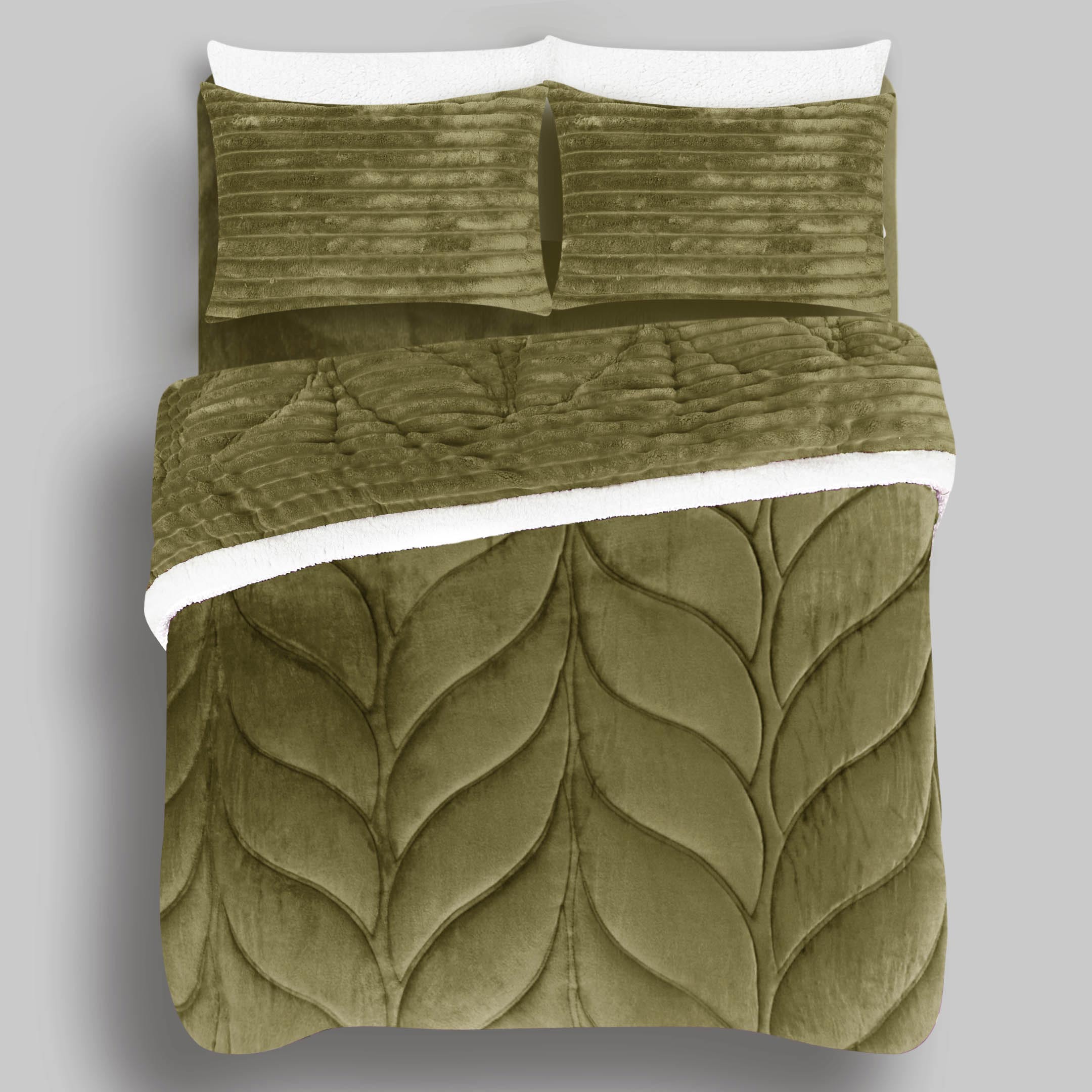 Heavy Weighted Fleece & Sherpa 7pcs Bedding Set-Matcha Olive