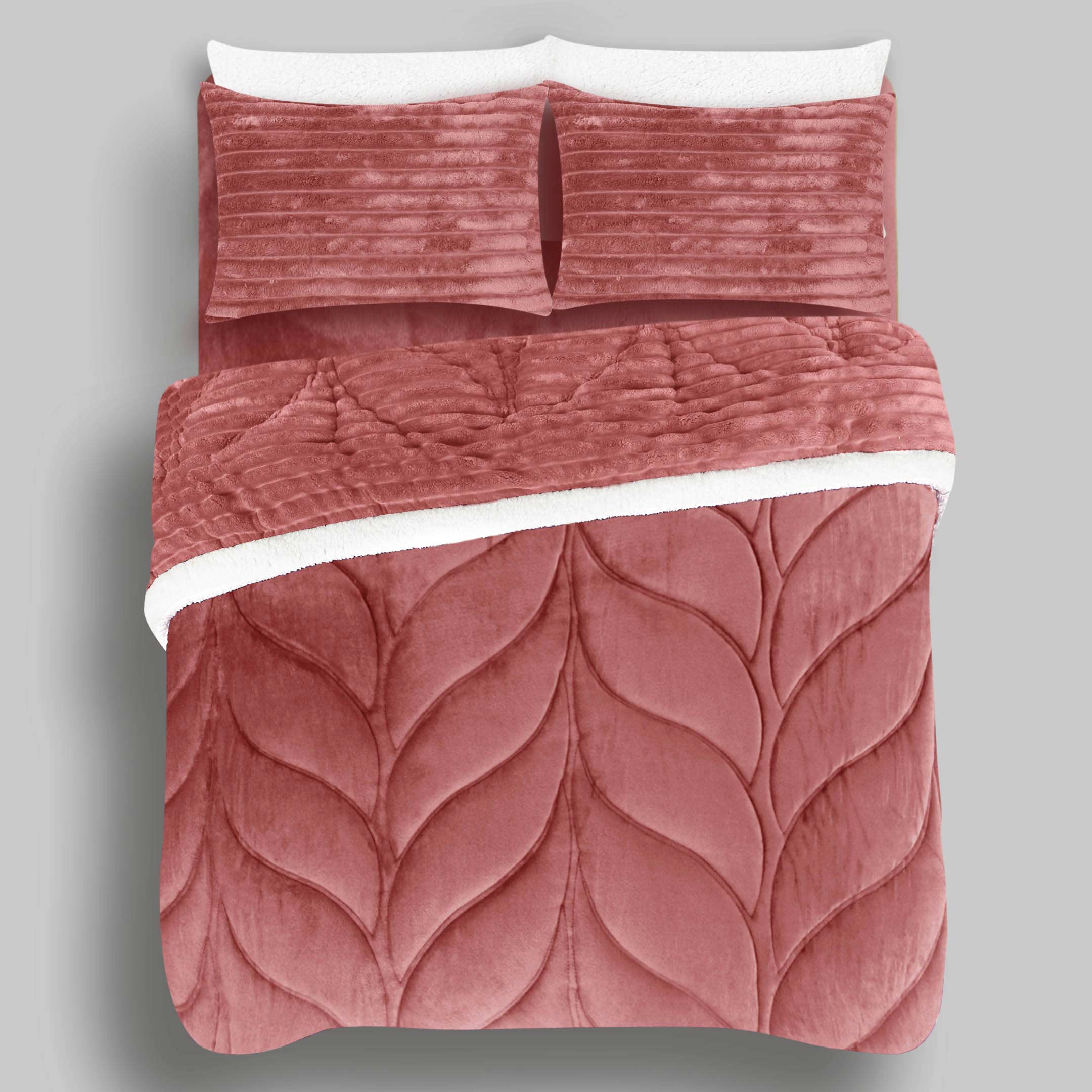Heavy Weighted Fleece & Sherpa 7pcs Bedding Set-Rose Mellow