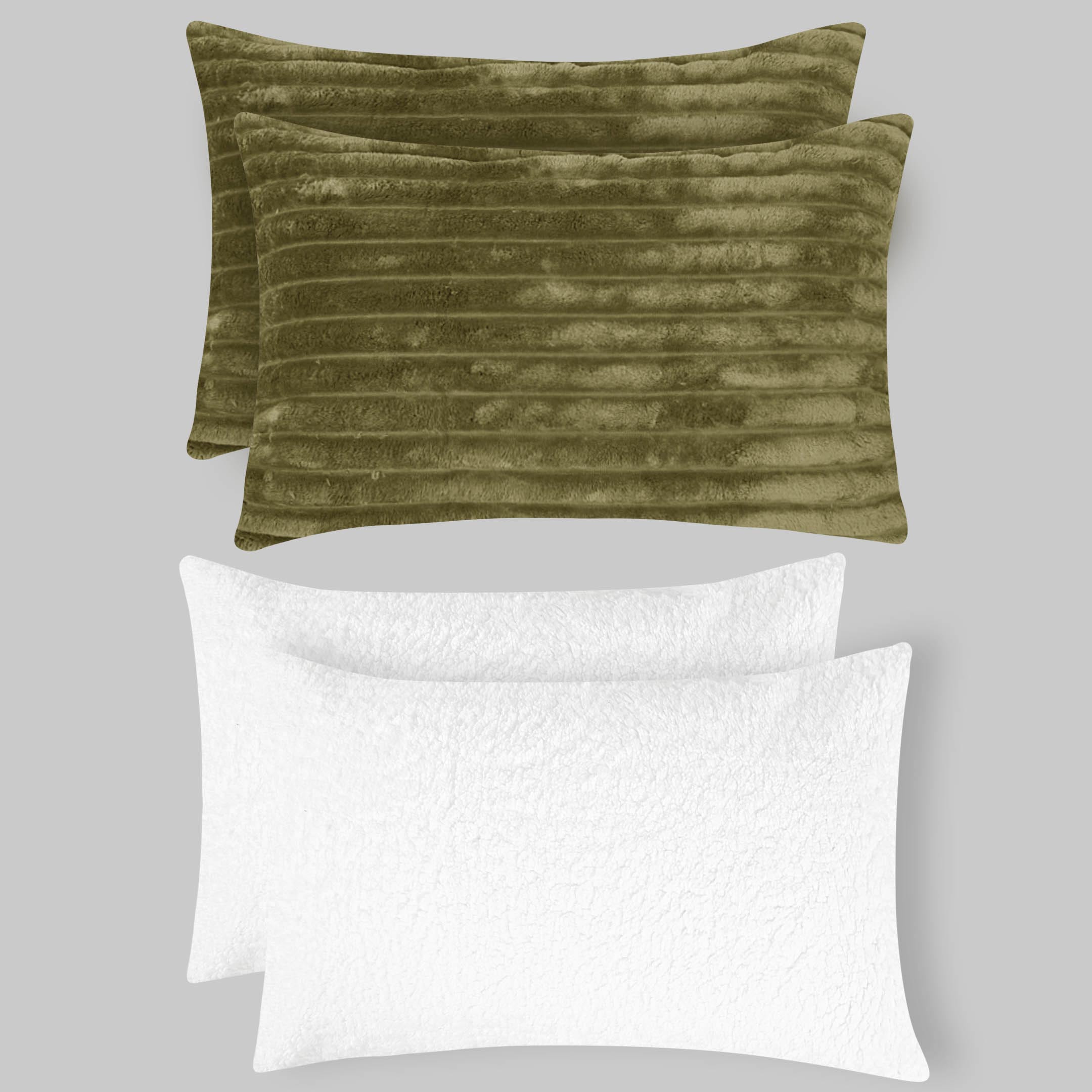 Heavy Weighted Fleece & Sherpa 7pcs Bedding Set-Matcha Olive