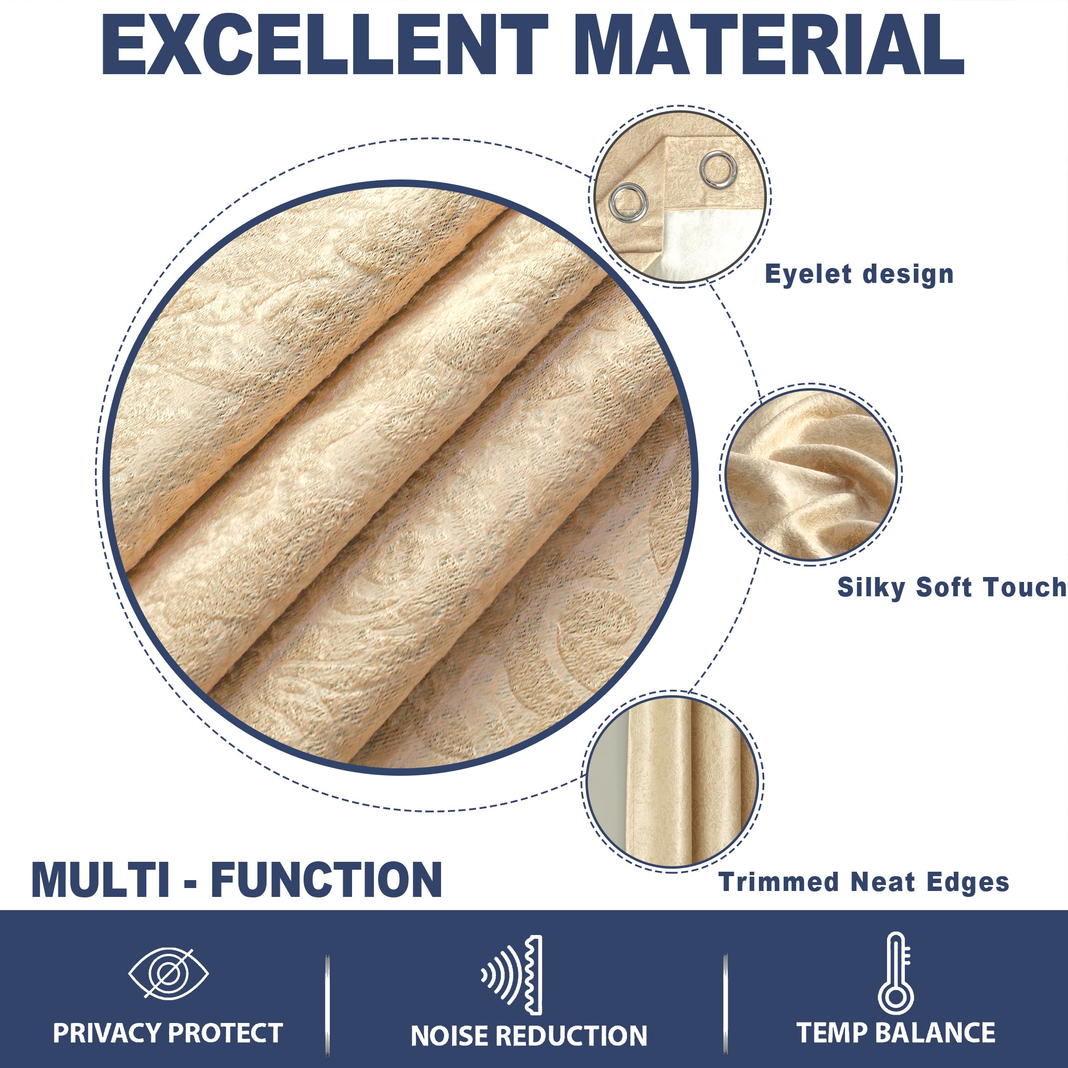 Grommet Blackout Weave Embossed Jacquard Curtain Beige