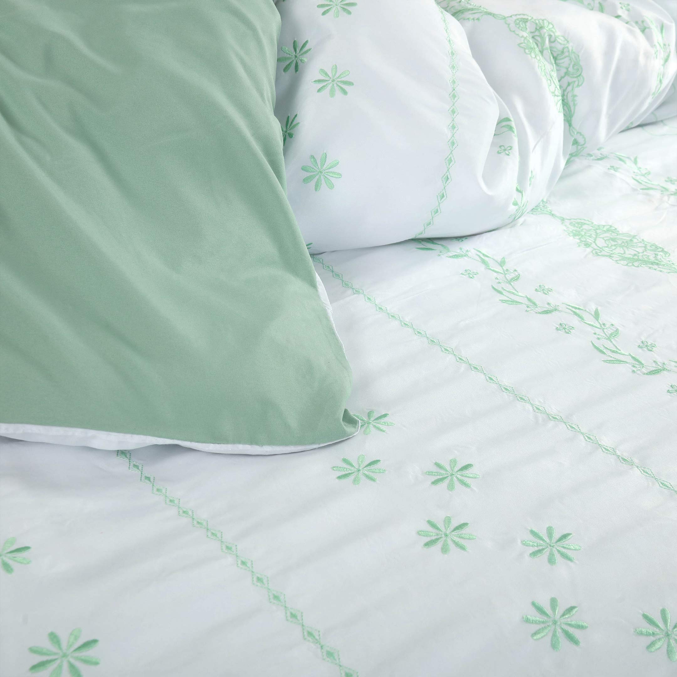 Mint Floral Accents Duvet Cover Set
