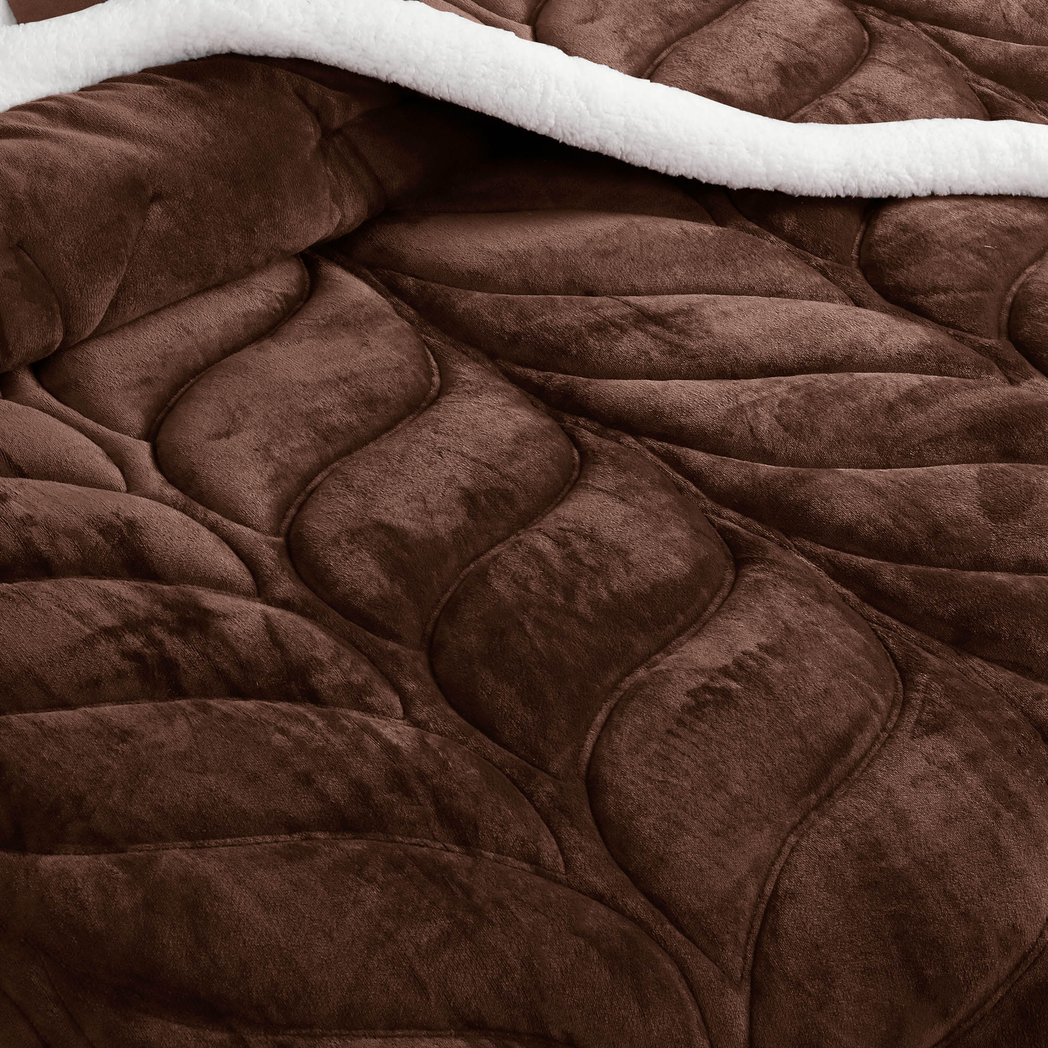Heavy Weighted Plain Fleece & Sherpa 7pcs Bedding Set-Chocolate Brown