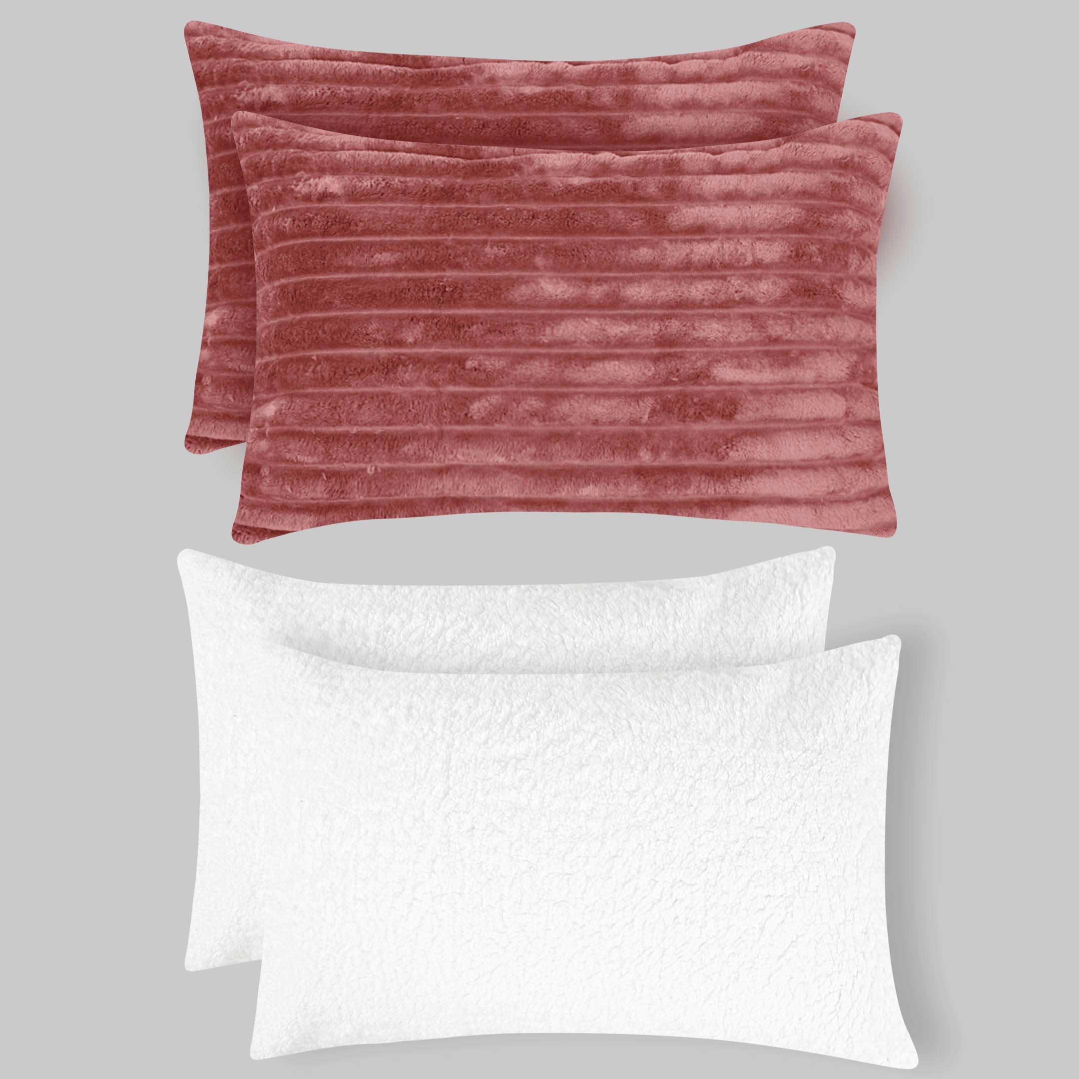 Heavy Weighted Fleece & Sherpa 7pcs Bedding Set-Rose Mellow