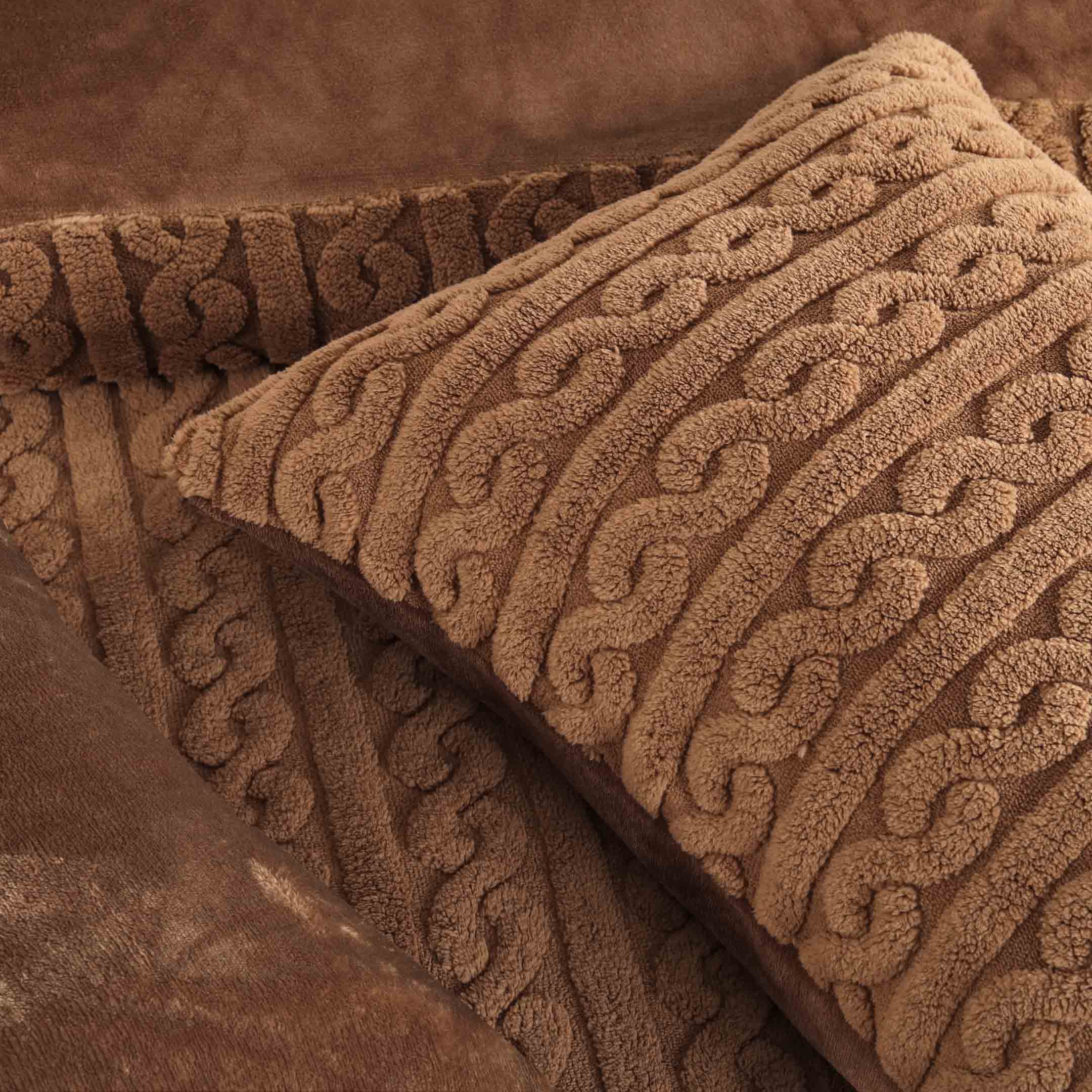 Luxury Knotted Fleece Fluff 6pc Razaye Set-Mocha Brown