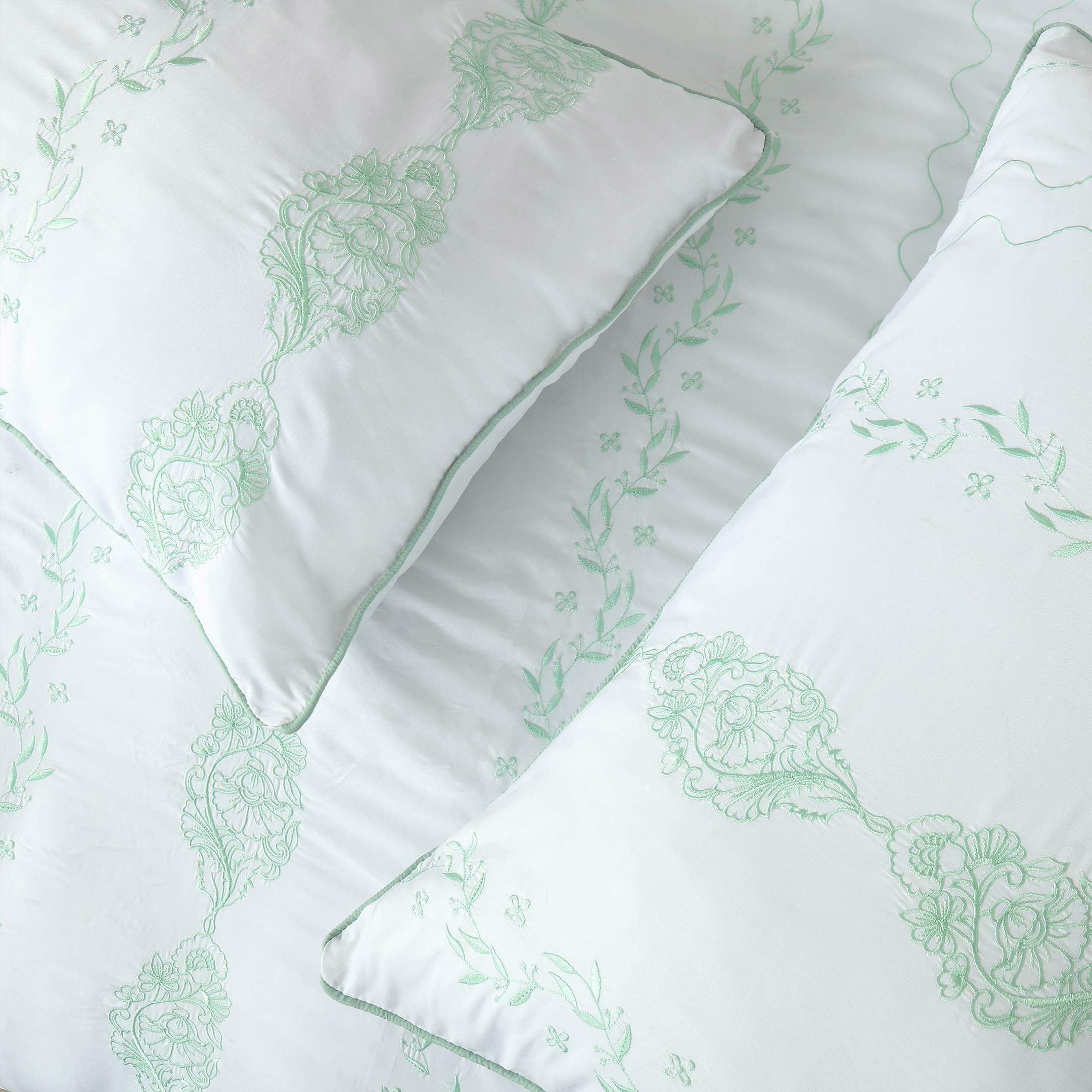 Mint Floral Accents Duvet Cover Set