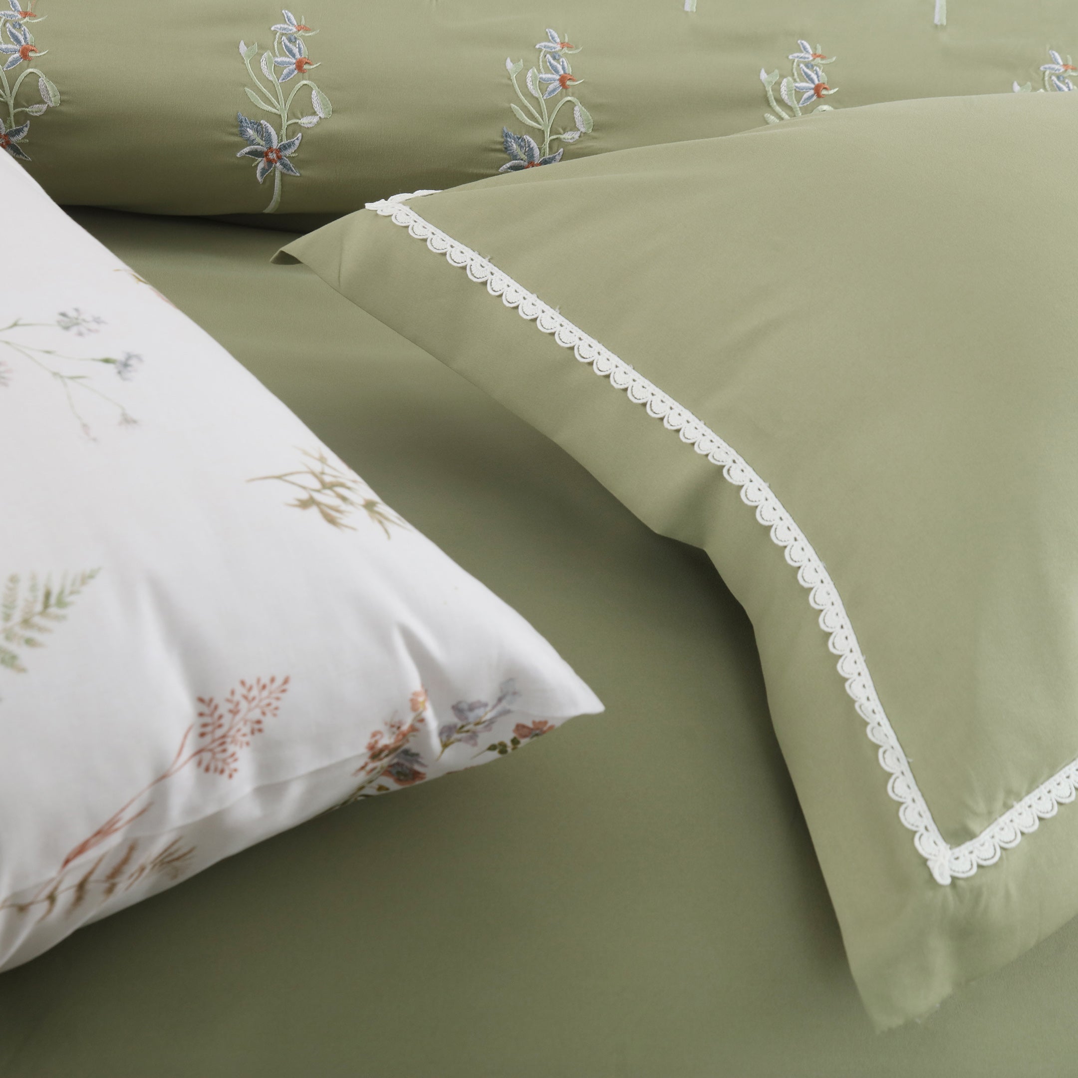 Sagewood Bloom Embroidered Duvet Cover Set