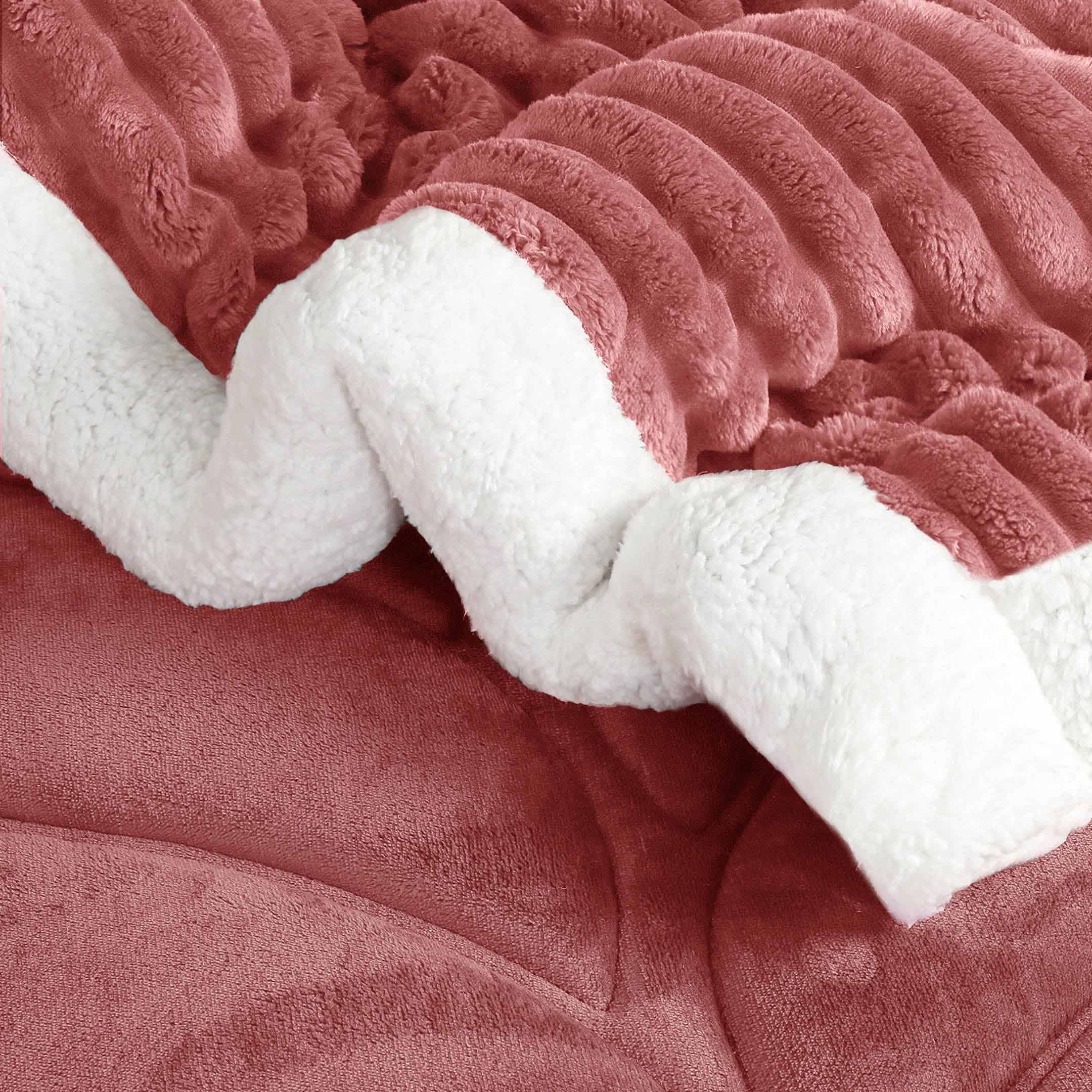 Heavy Weighted Fleece & Sherpa 7pcs Bedding Set-Rose Mellow