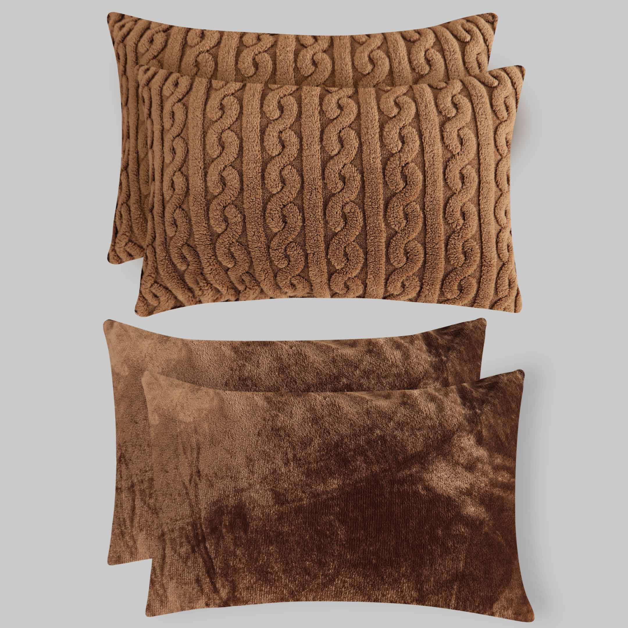 Luxury Knotted Fleece Fluff 6pc Razaye Set-Mocha Brown