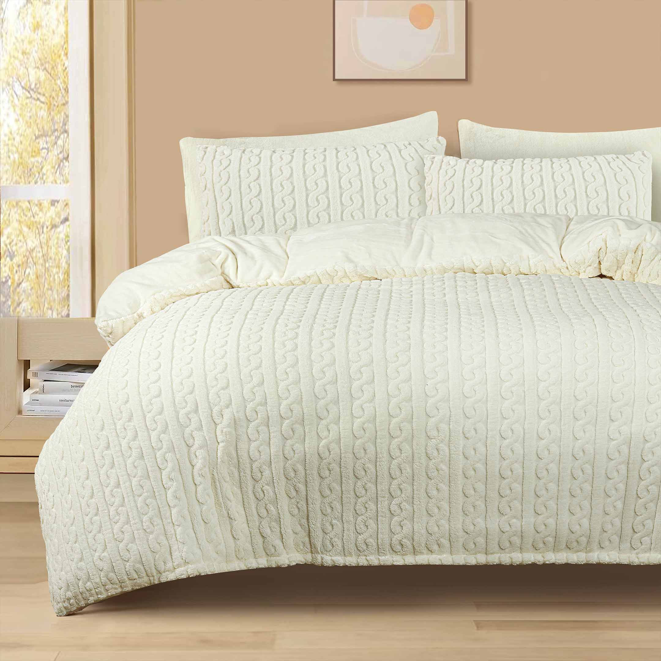 Luxury Knotted Fleece Fluff 6pc Razaye Set-Off White