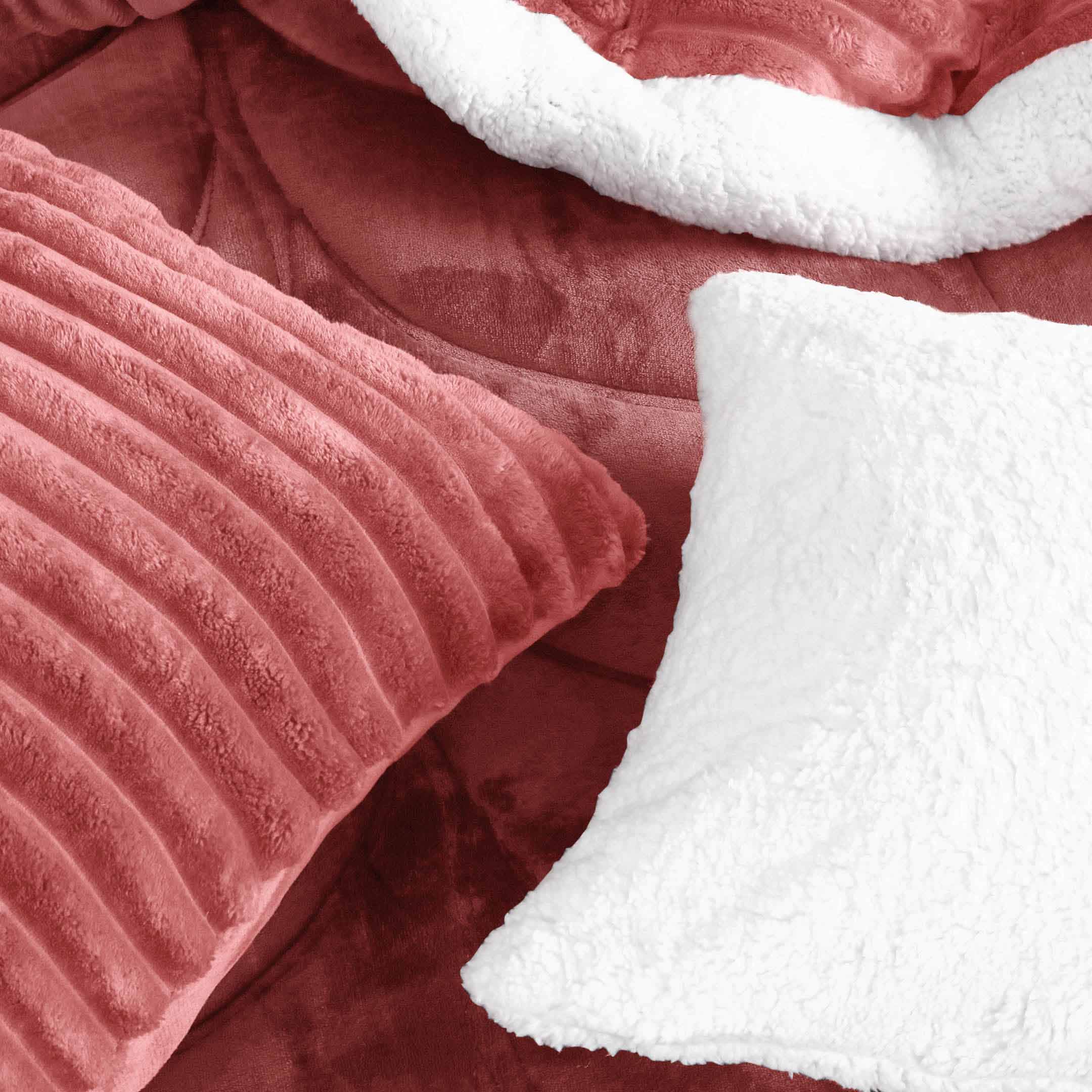 Heavy Weighted Fleece & Sherpa 7pcs Bedding Set-Rose Mellow