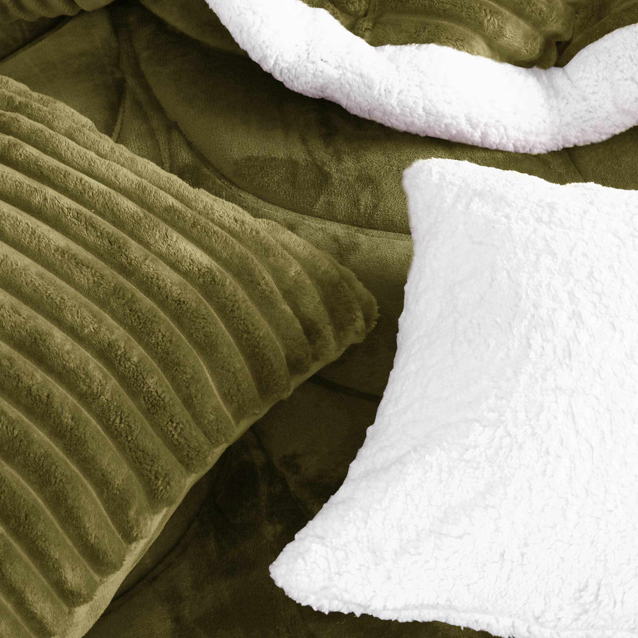 Heavy Weighted Fleece & Sherpa 7pcs Bedding Set-Matcha Olive