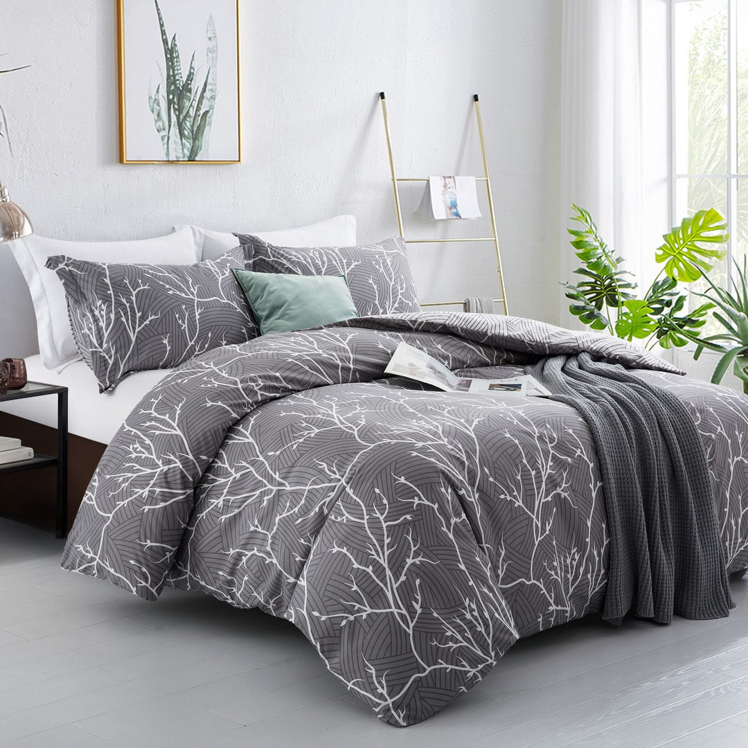 Grey Boughs Design Microfiber Duvet Cover Set