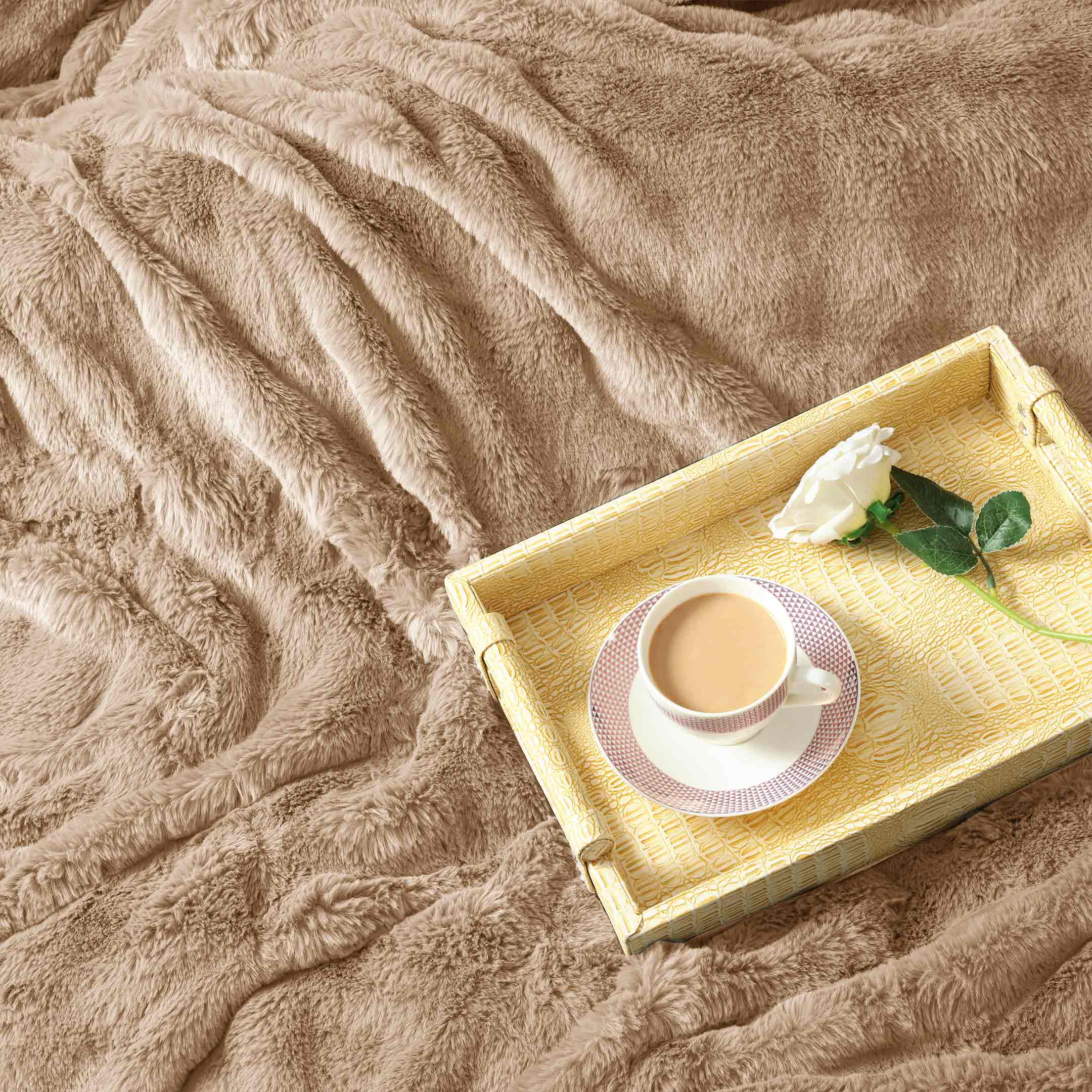 Bubble Fur Fleece Razaye Set-6 pcs Iced Latte