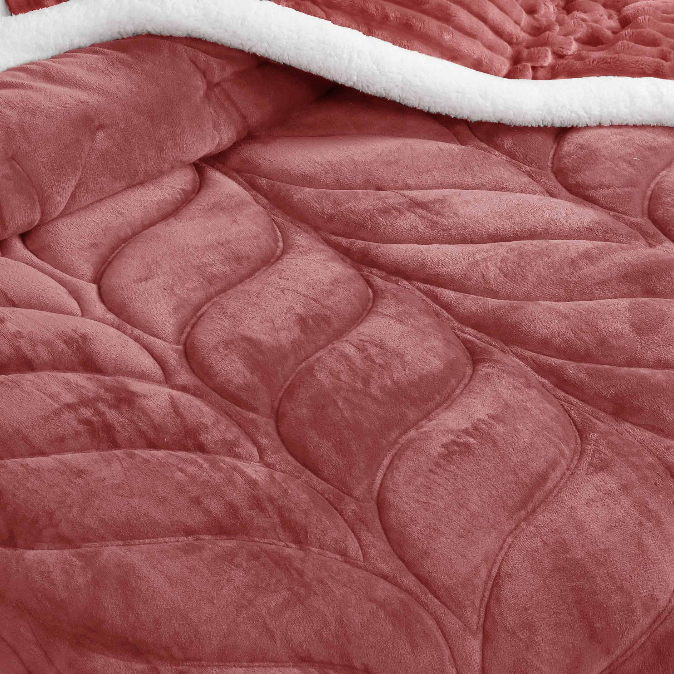 Heavy Weighted Fleece & Sherpa 7pcs Bedding Set-Rose Mellow