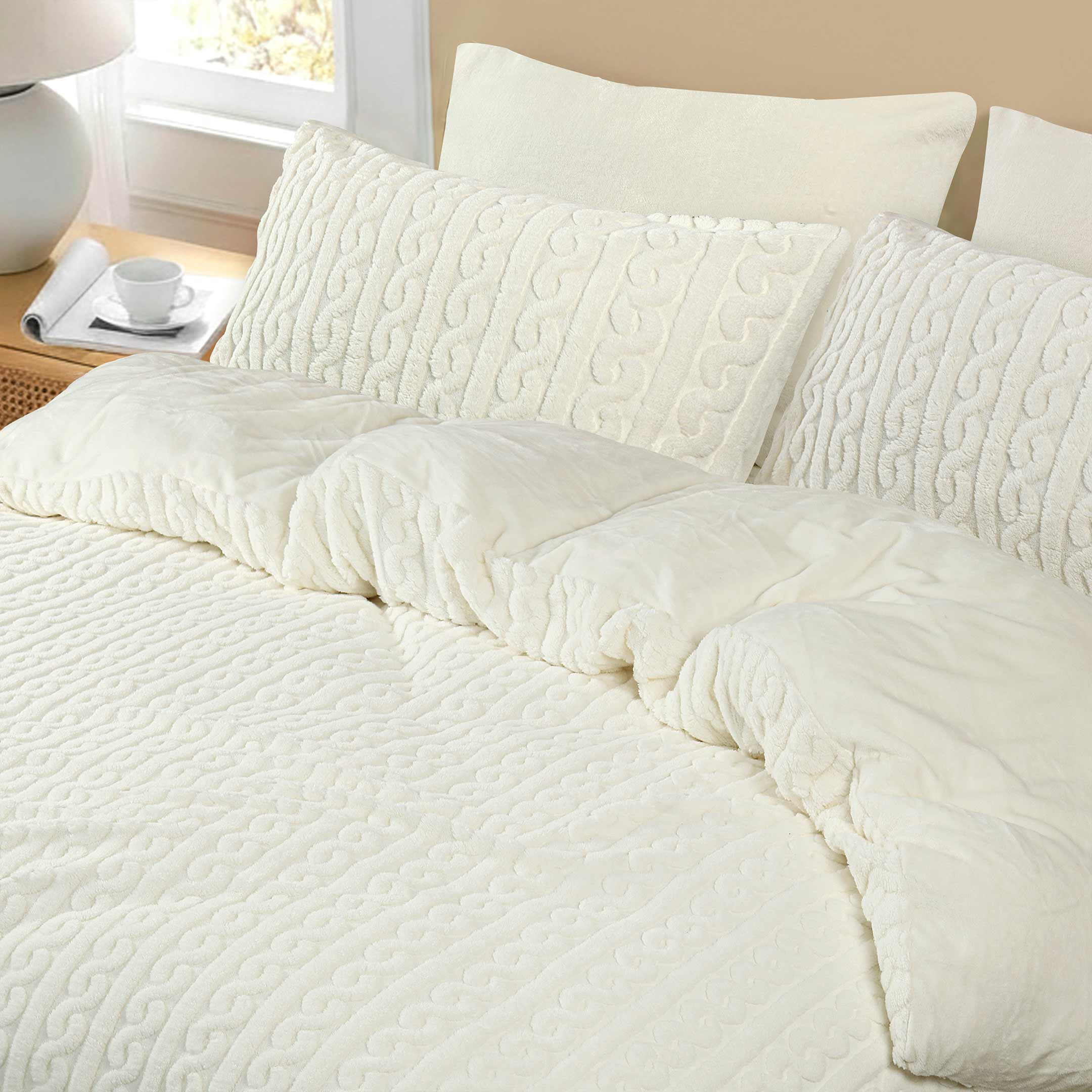 Luxury Knotted Fleece Fluff 6pc Razaye Set-Off White