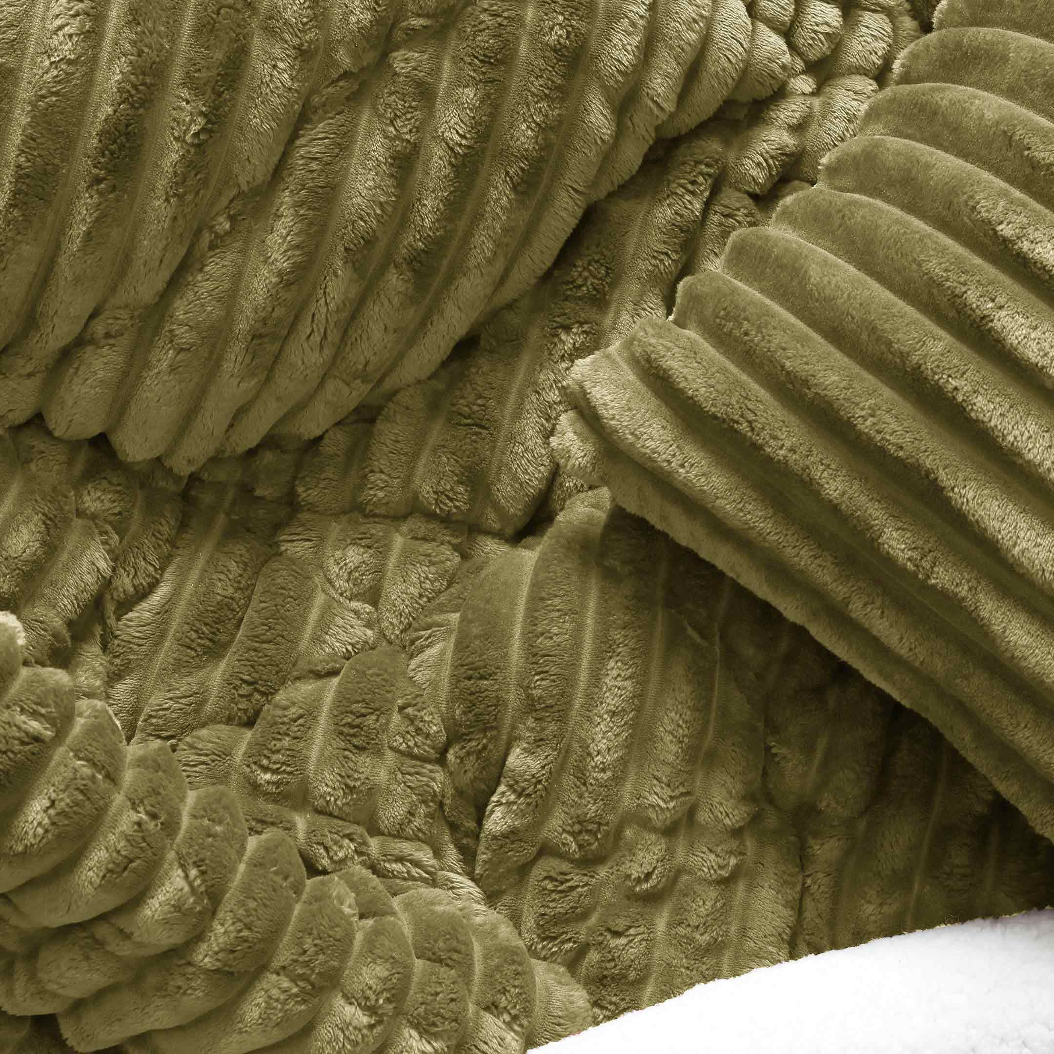 Heavy Weighted Fleece & Sherpa 7pcs Bedding Set-Matcha Olive