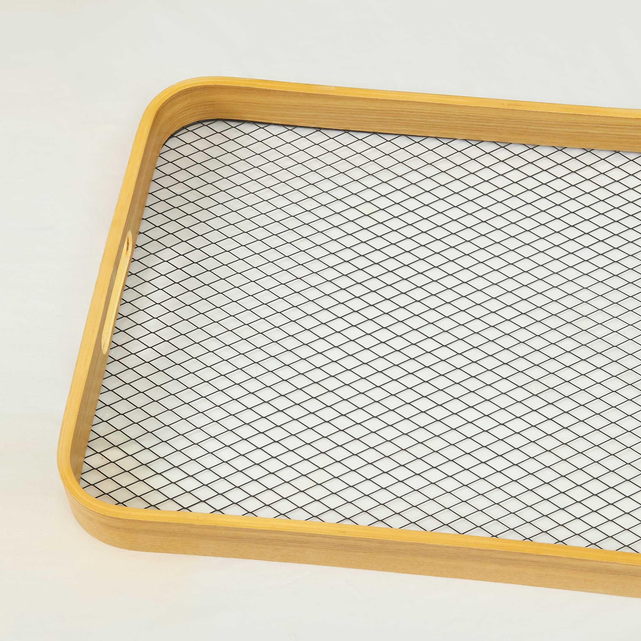 Antique Wooden Rattan Pattern Serving Tray Set