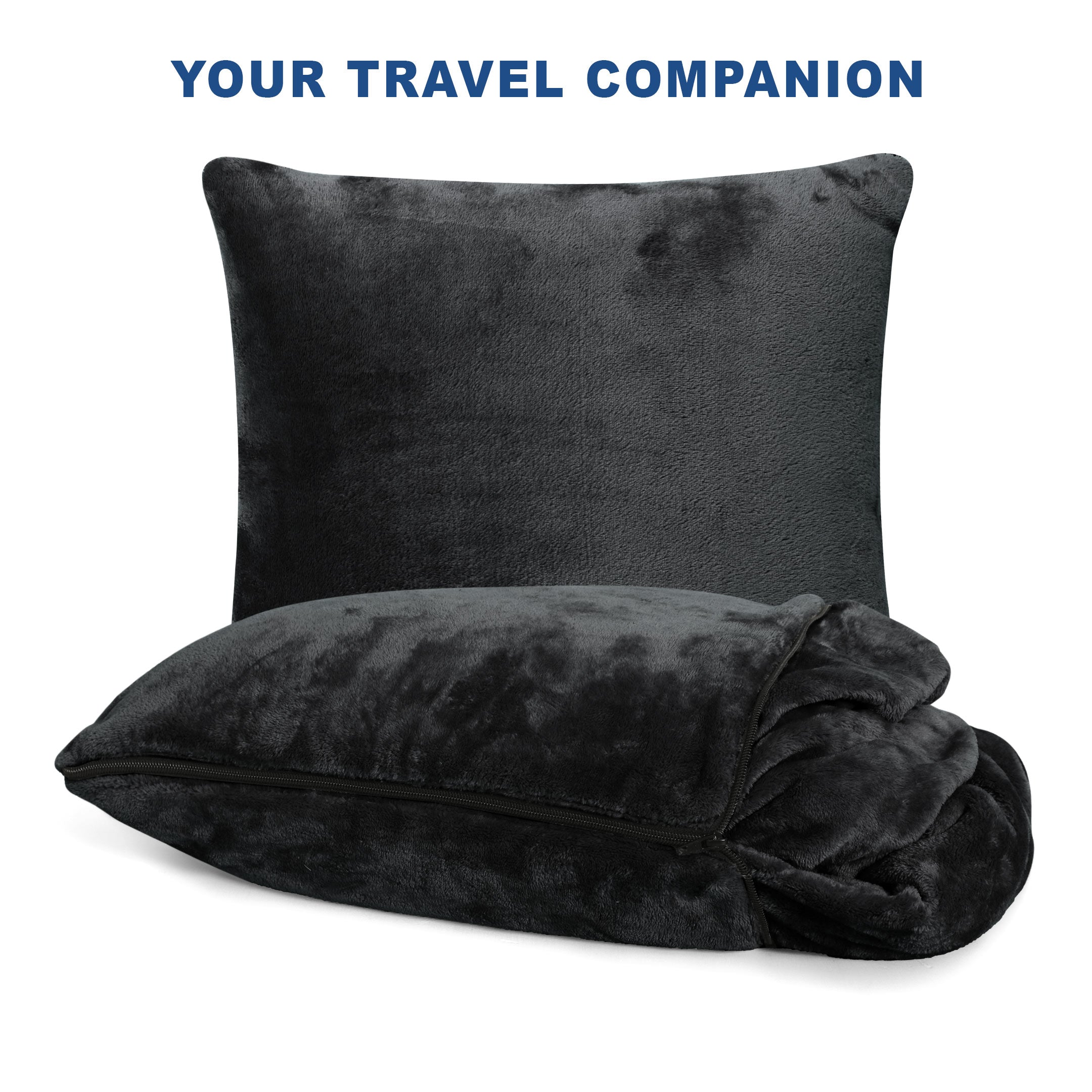 Portable Travel Blanket Pillow Black