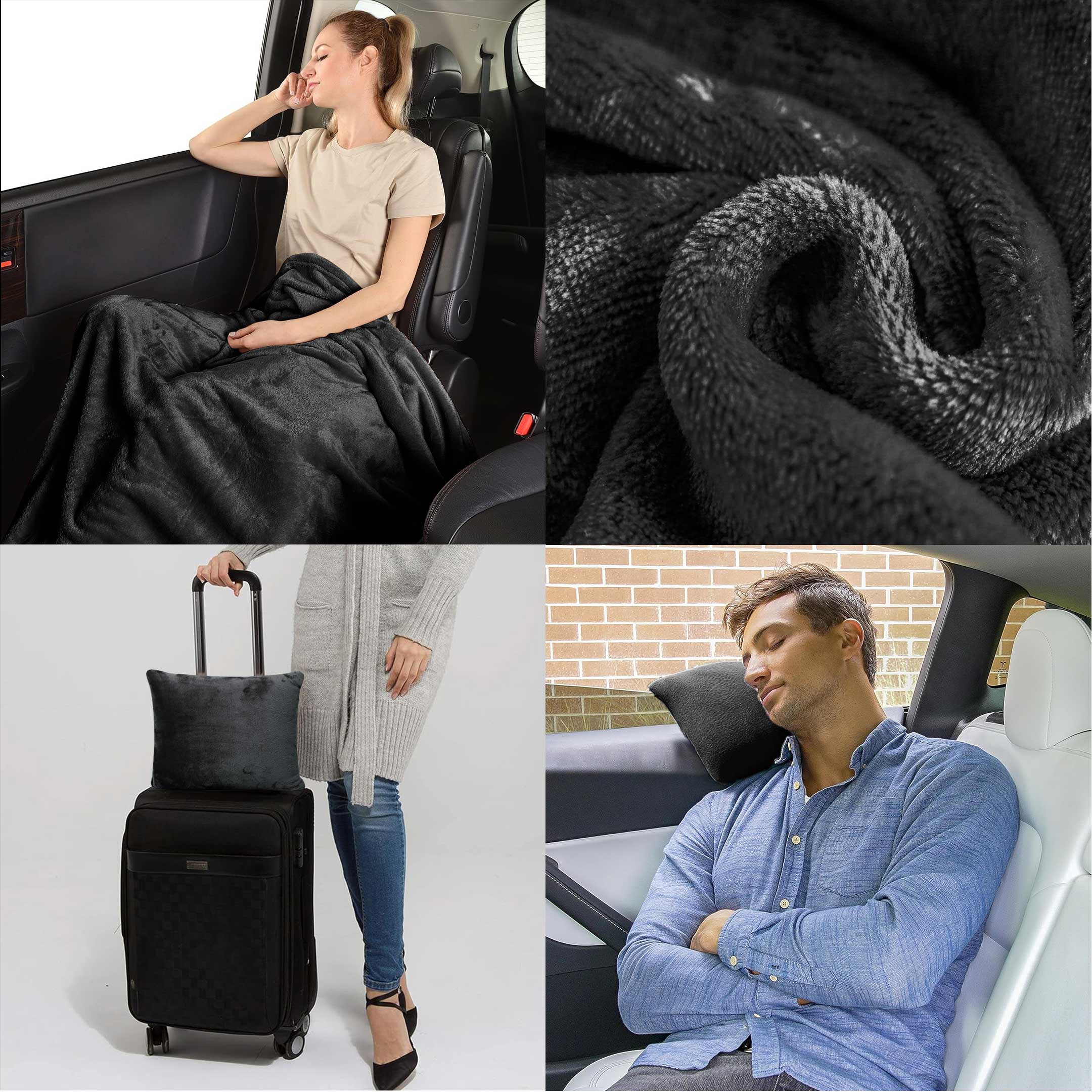 Portable Travel Blanket Pillow Black