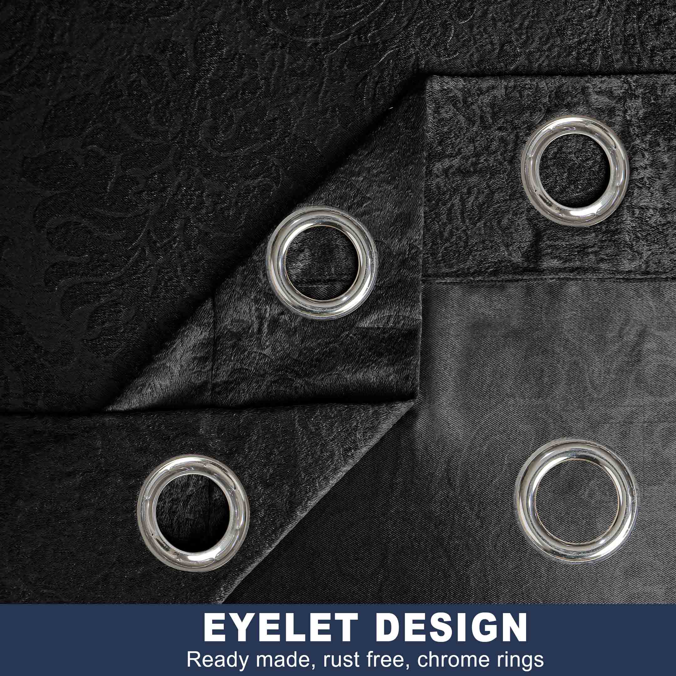 Grommet Blackout Weave Embossed Jacquard Curtain Black